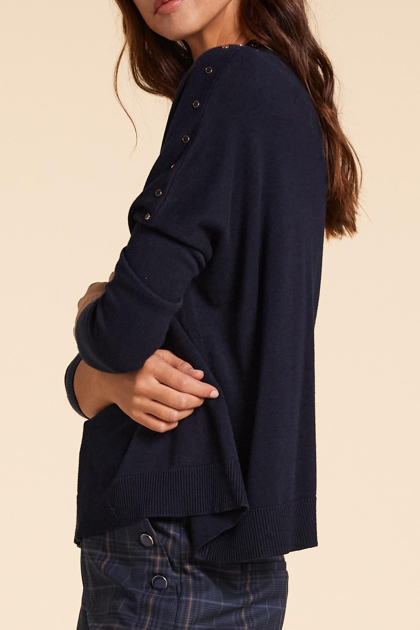 NAVY CAPE KNIT SWEATER DECORATIVE BUTTONS MARINE 4