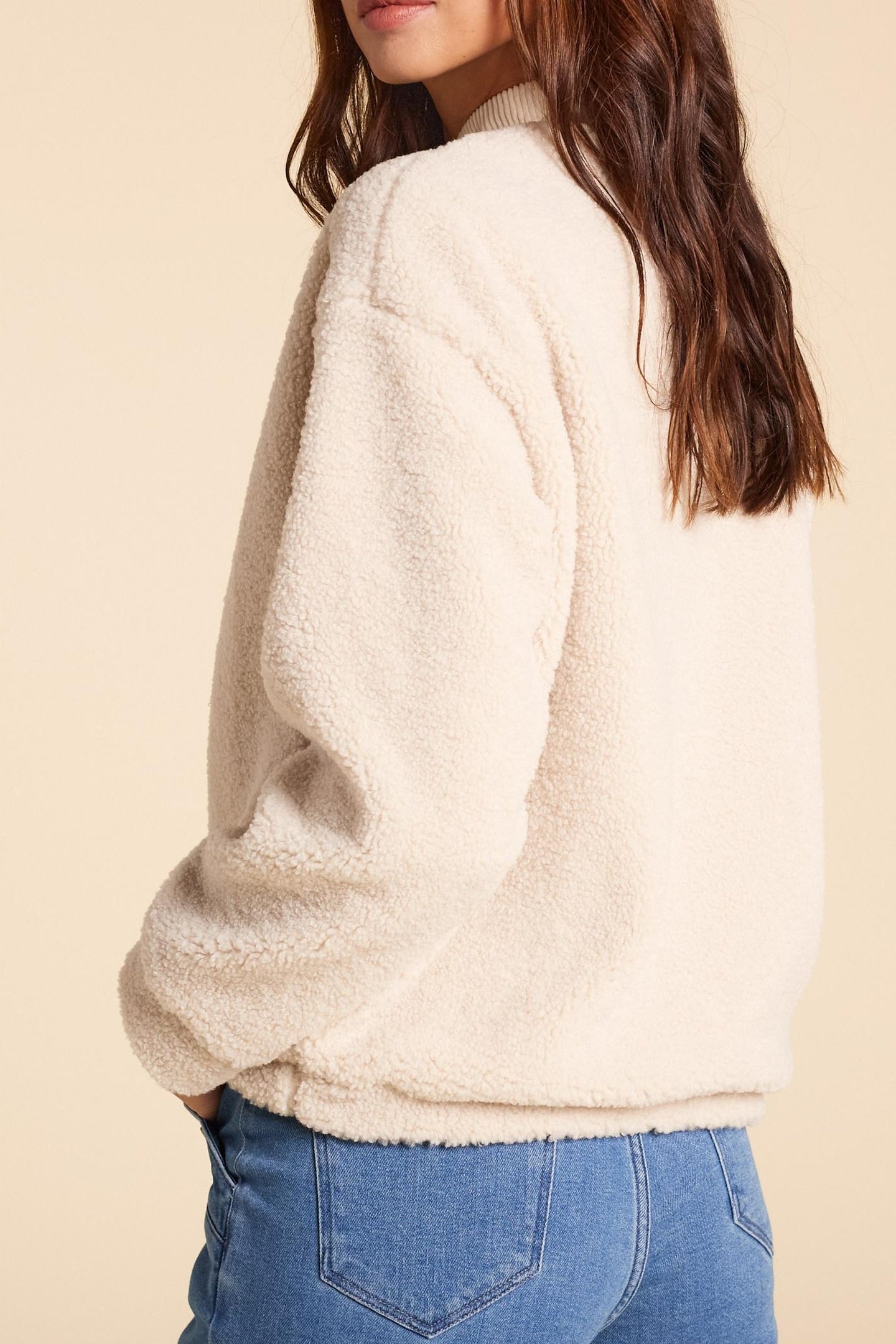 ECRU SHERPA AND VELOUR BUTTON-DOWN SWEATER ECRU 4