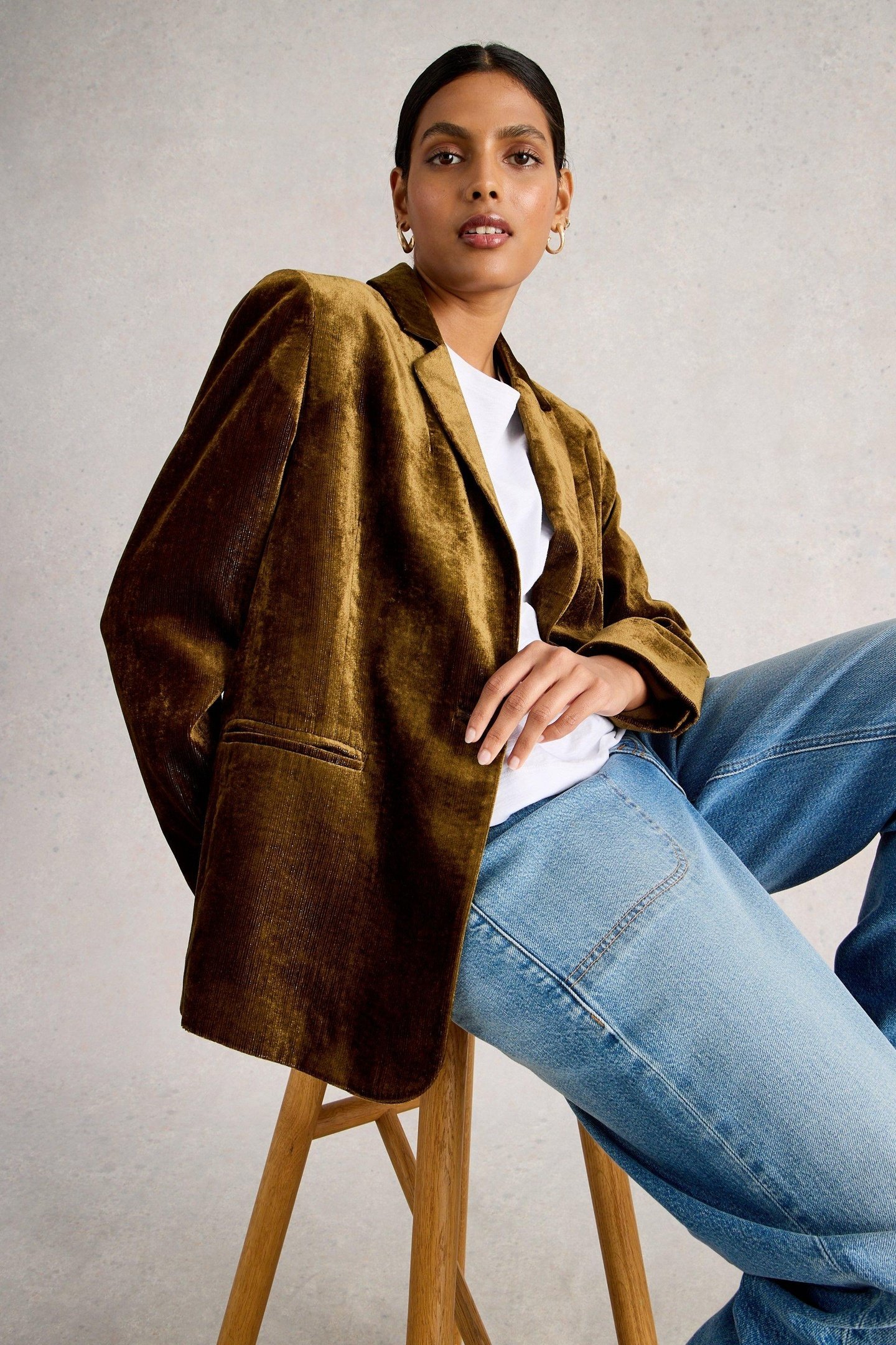 EVELYN VELVET BLAZER DARK CHARTREUSE 1