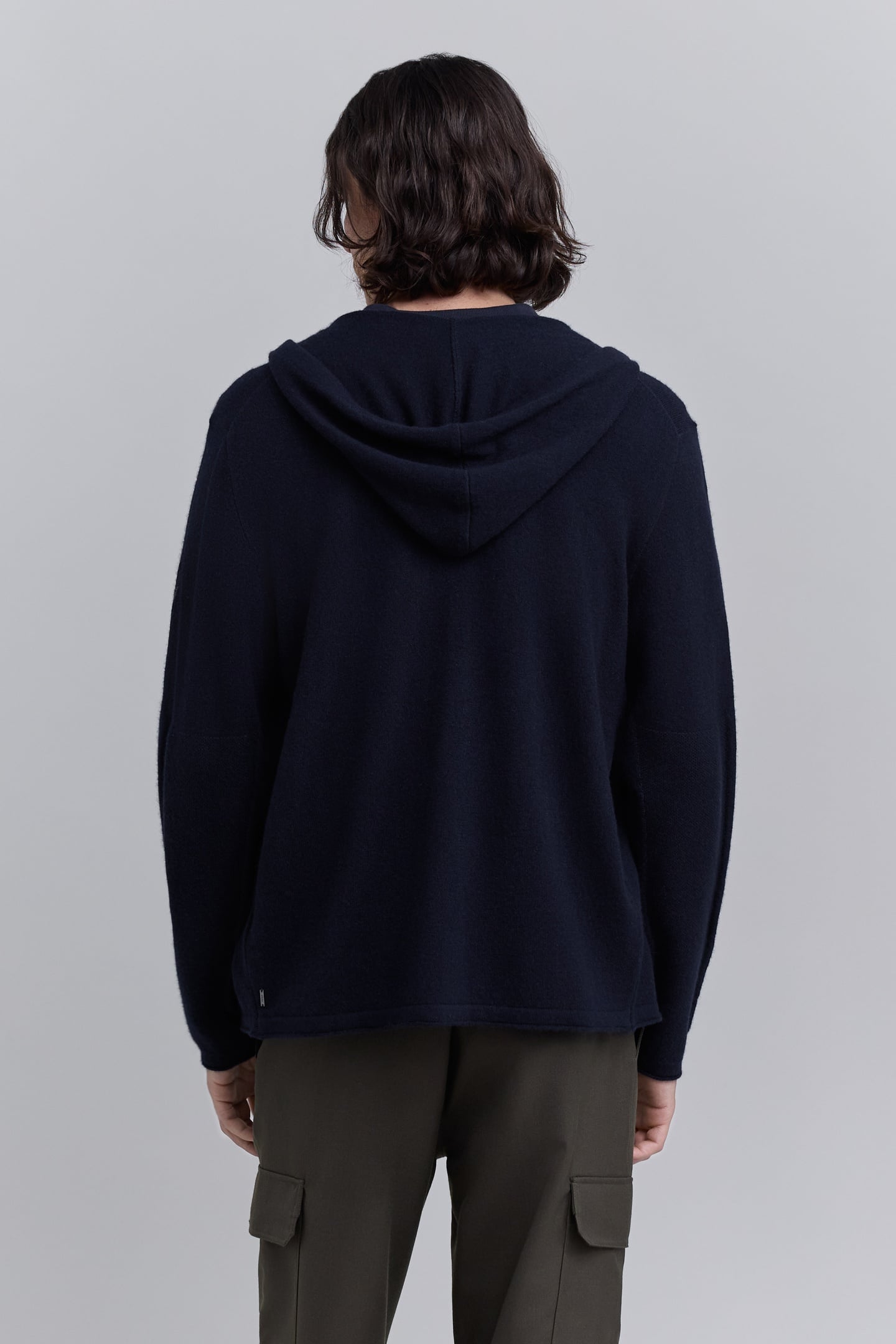 NAVY PURE CASHMERE ZIPPED HOODED CARDIGAN 3