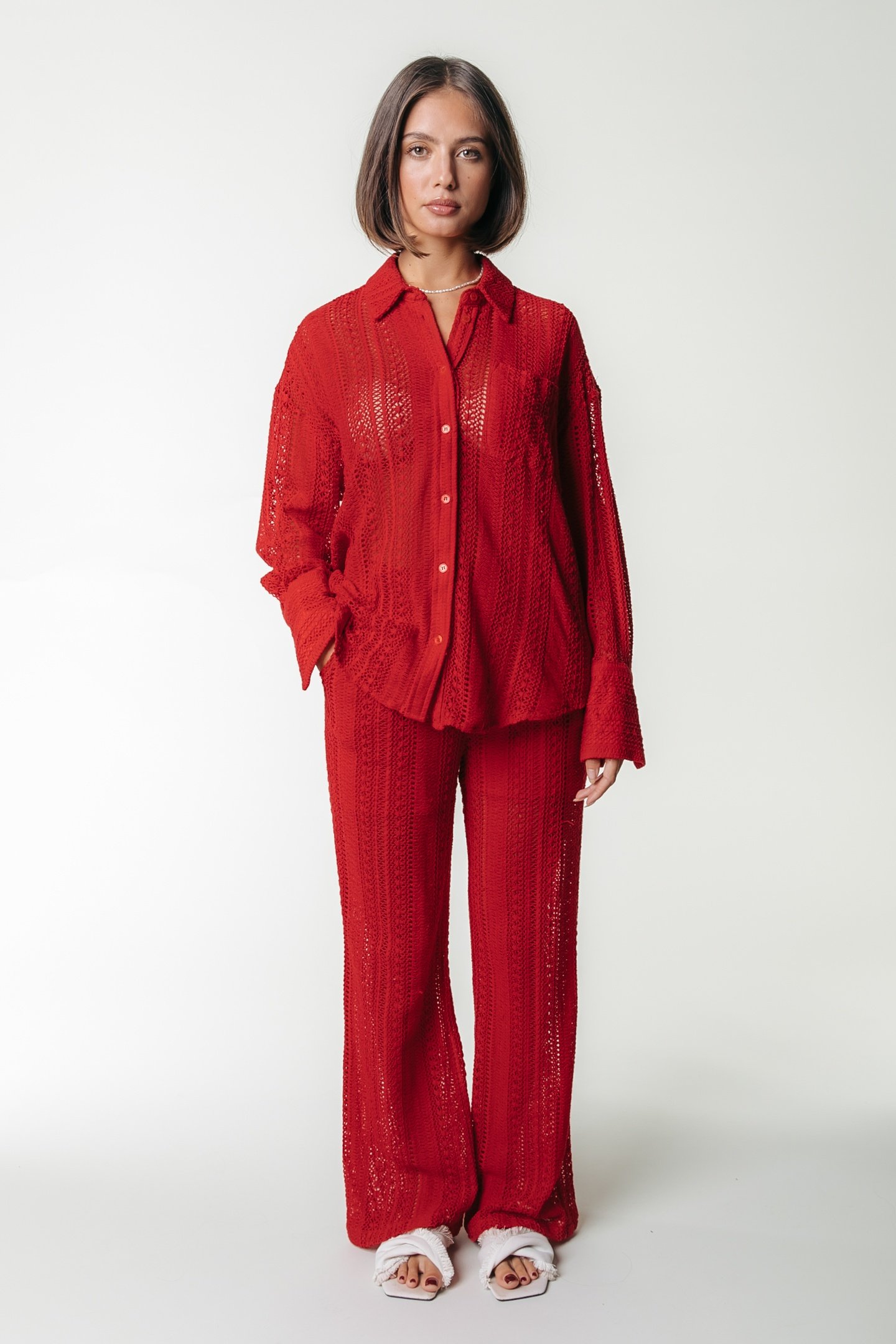 MELODY CROCHET STRAIGHT PANTS POPPY RED 1