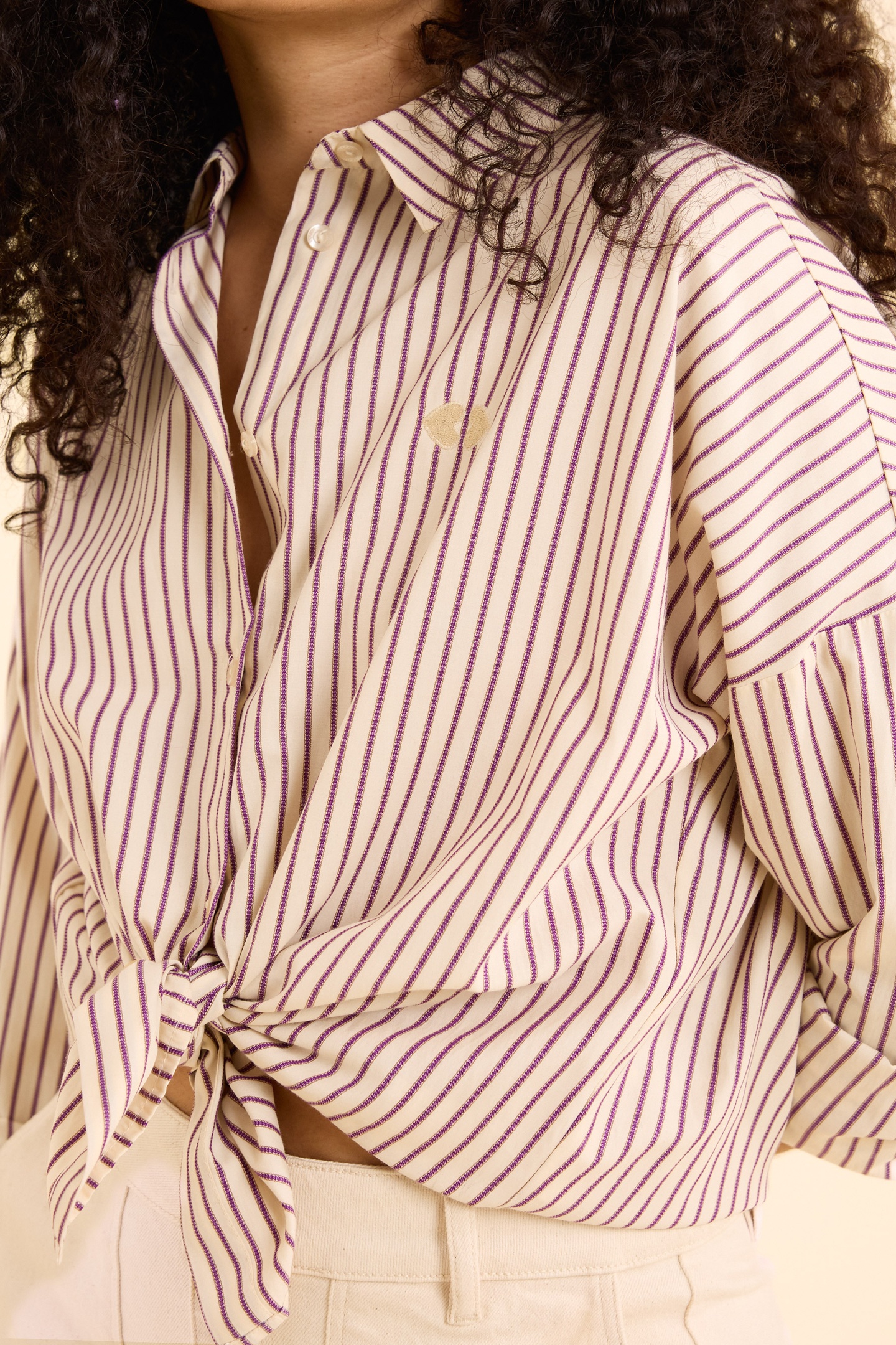 DARK PURPLE STRIPED SHIRT WITH HEART EMBROIDERY DARK PURPLE 5