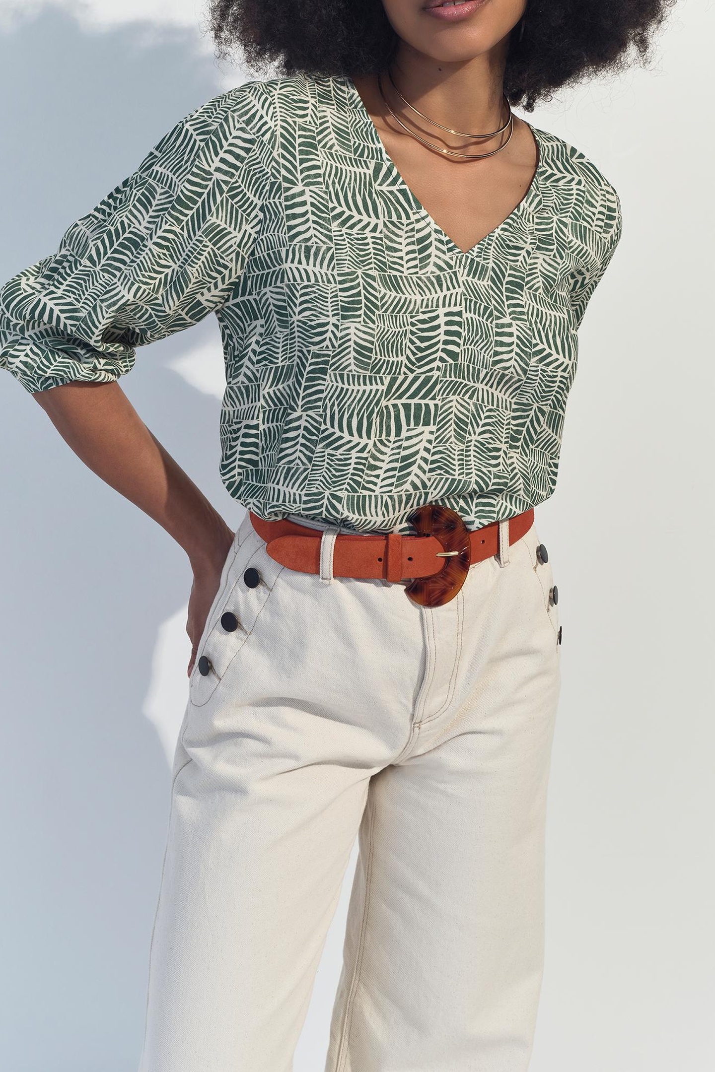 CASSIA - GREEN BLOUSE WITH TROPICAL CHIC PRINT 1