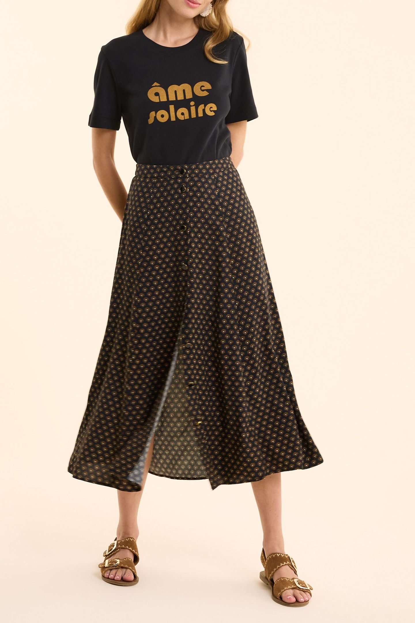 BLACK FLORAL PRINT MIDI SKIRT BLACK 3