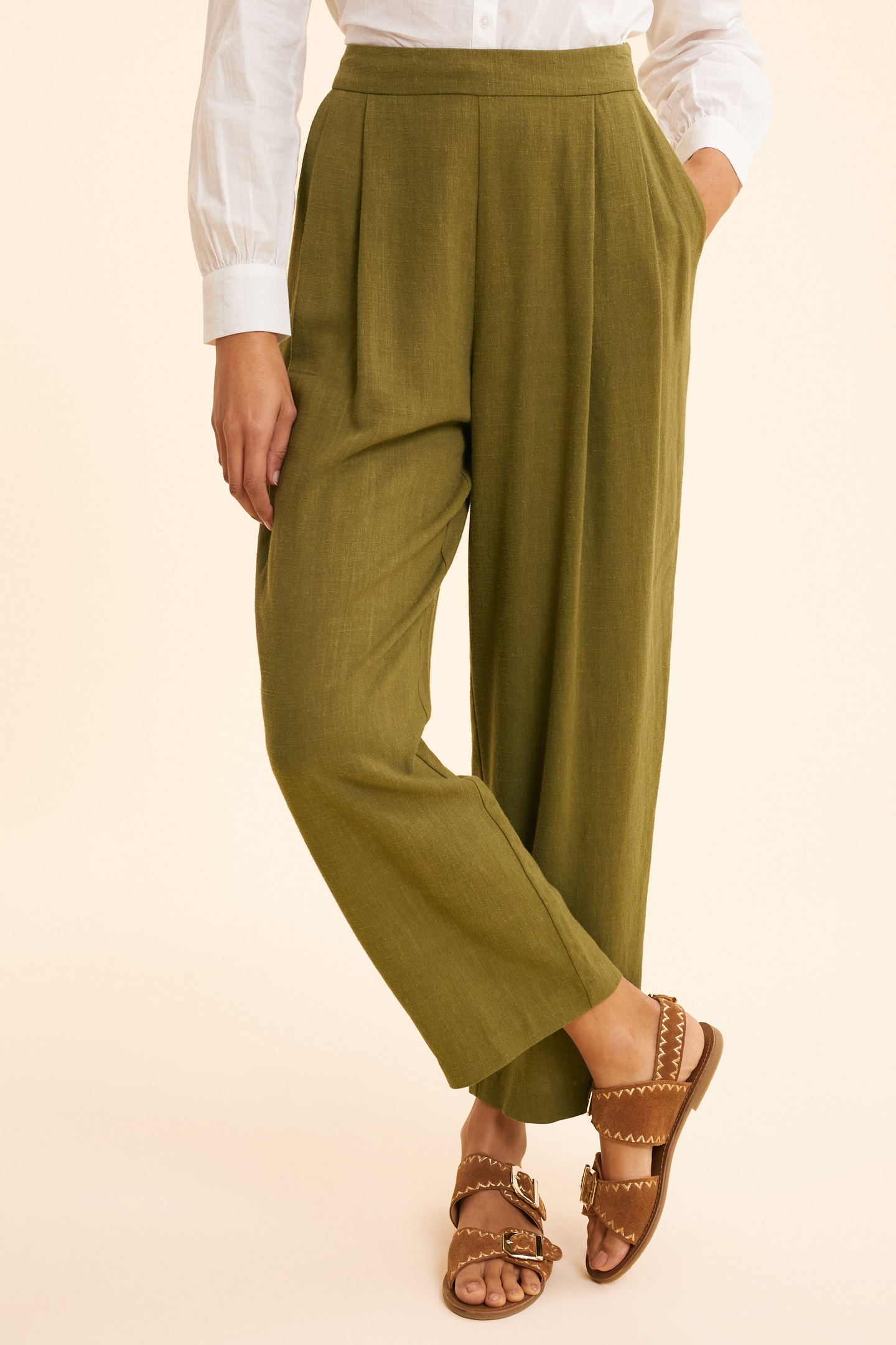 KHAKI LINEN BLEND SUIT PANTS KHAKI 1