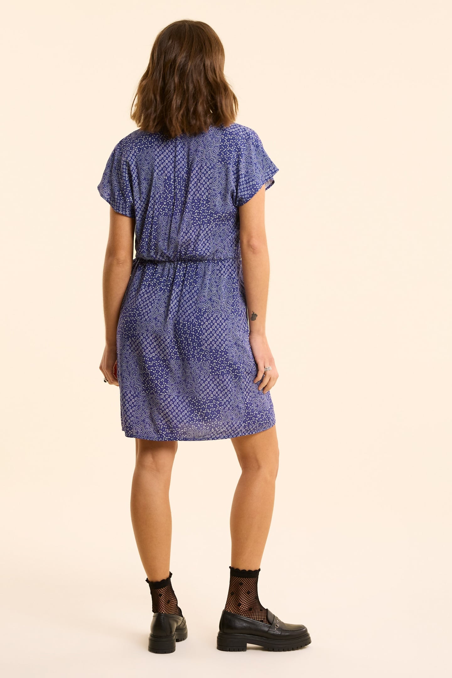 NAVY PATCHWORK PRINT DRESS MARINE 4