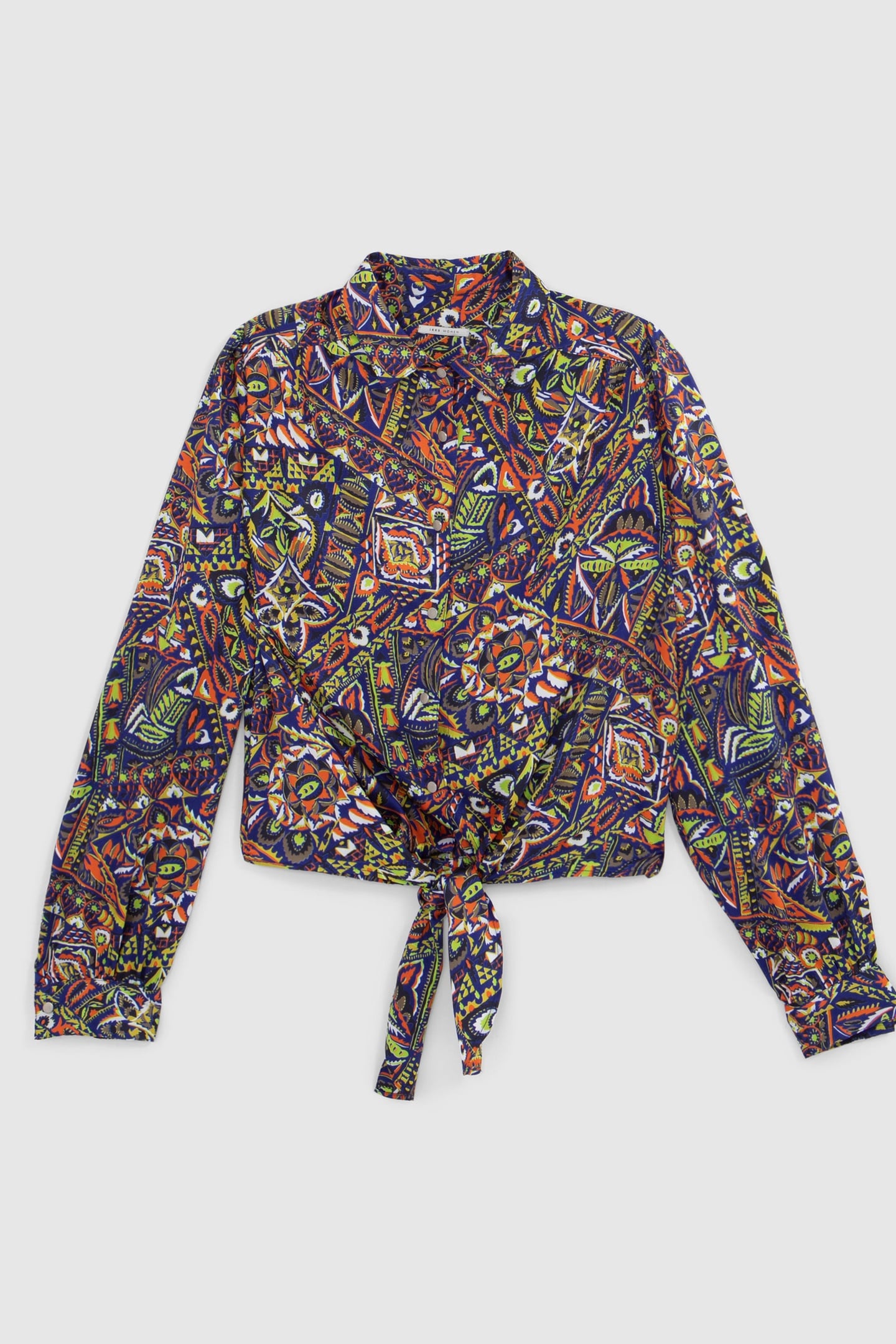 BLUE RECYCLED POLYESTER ETHNIC GRAPHIC SHIRT 6