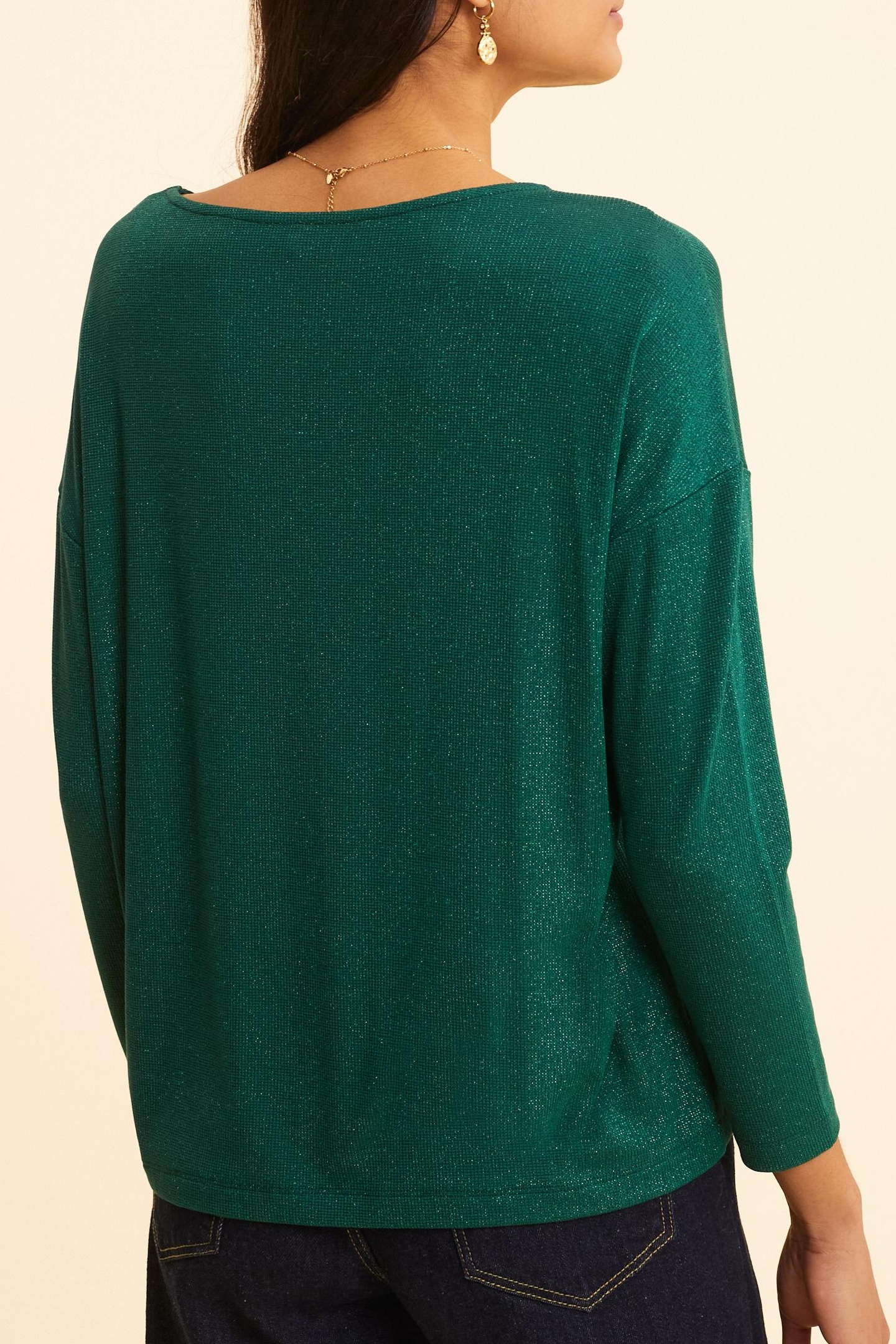 GREEN LUREX WAFFLE KNIT T-SHIRT GREEN 3