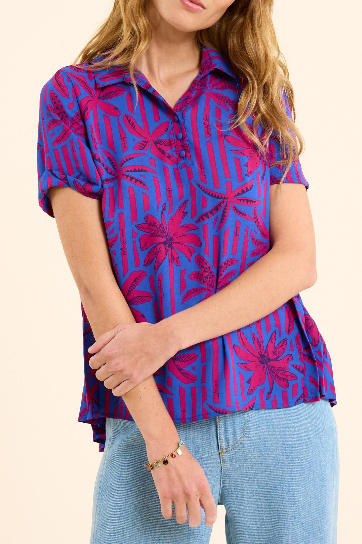 PALM TREE PRINT INDIGO TOP INDIGO 1