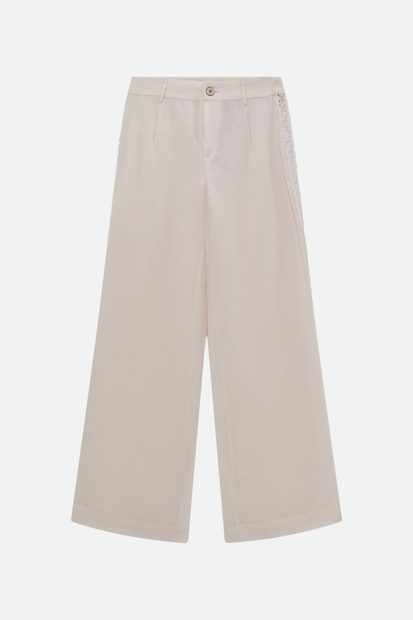 PALATIA - WHITE TROUSERS WITH LACE STRIPES 1