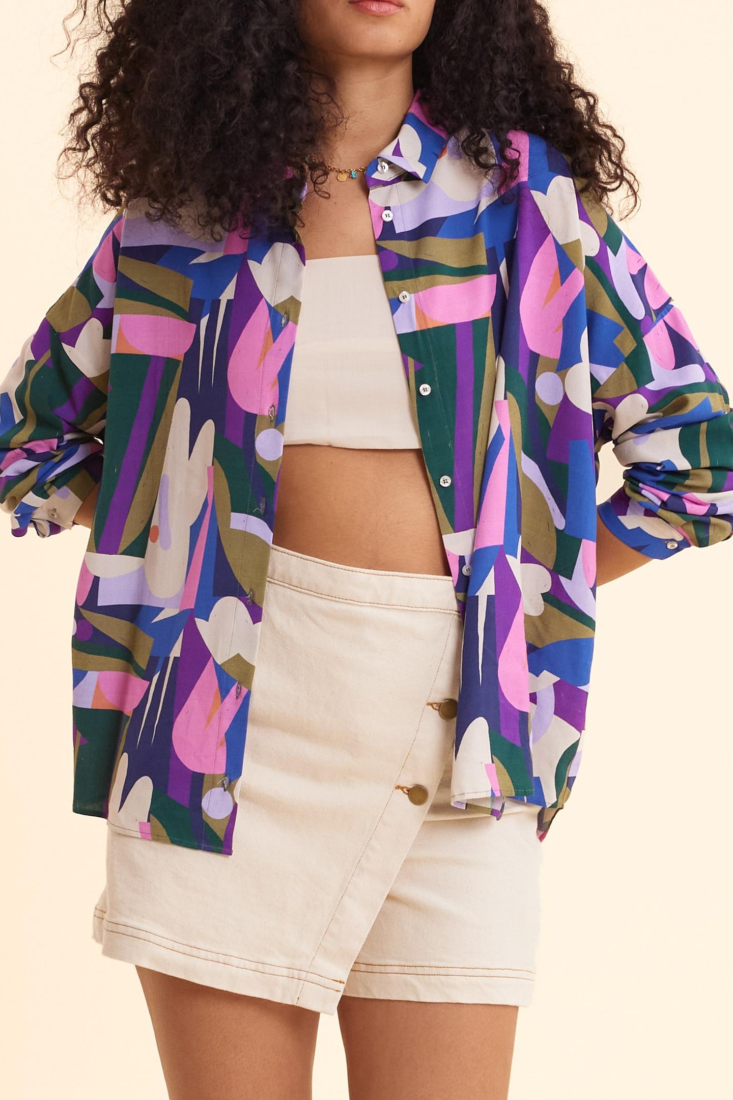 BEIGE SHIRT WITH GRAPHIC FLORAL PRINT MULTICO 2