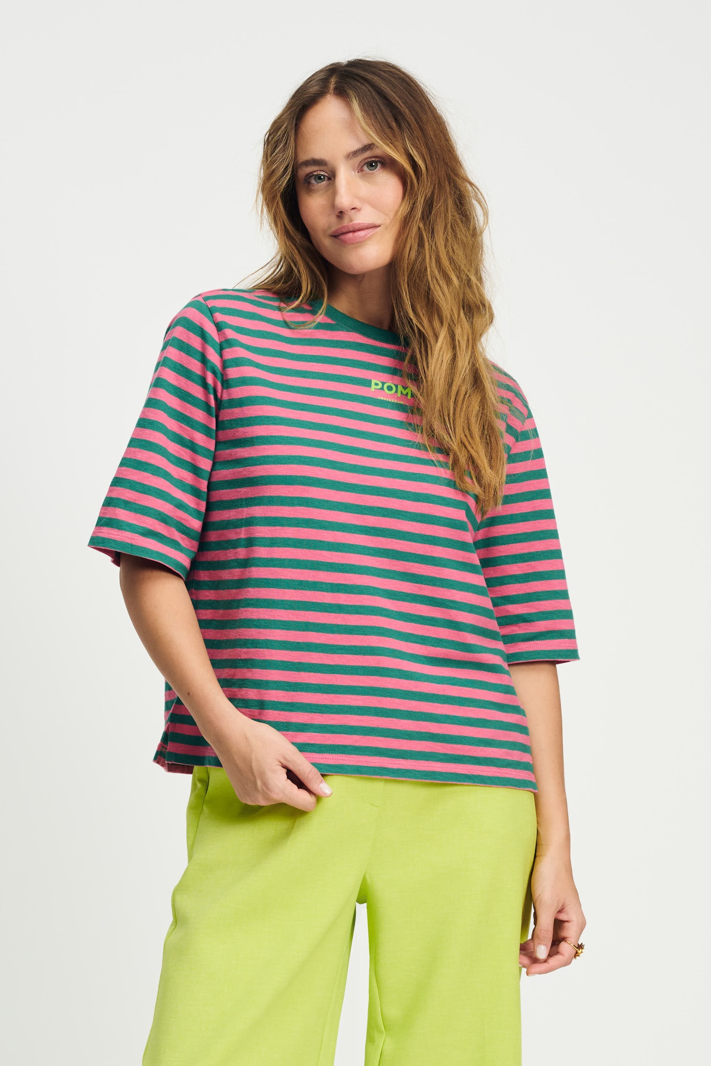 TSHIRT - STRIPED PINK GREEN MULTI COLOUR 1