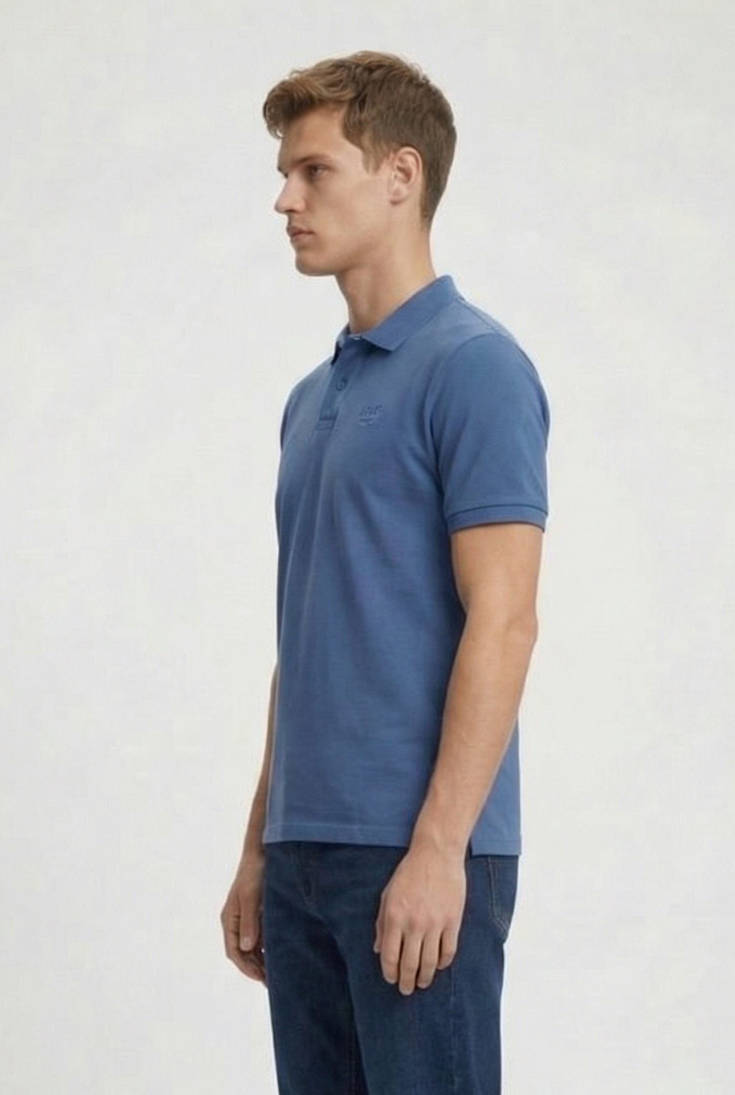 MEN'S POLOSHIRT SOLID COTTON PIQUET GREY BLUE-NAVY 3