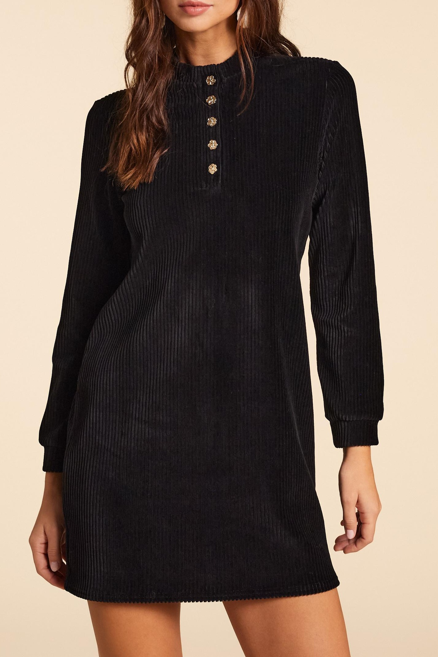 BLACK CORDUROY KNIT DRESS BLACK 1