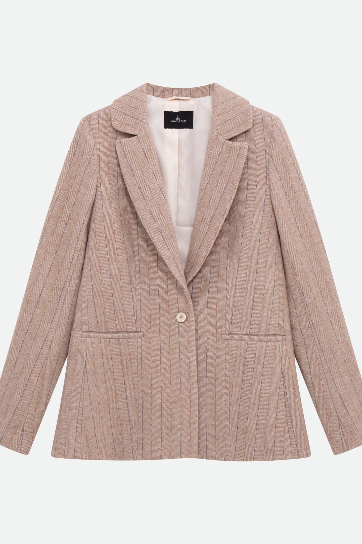 VICKI - BEIGE WOOL JACKET WITH STRIPED HERRINGBONE PATTERN 4