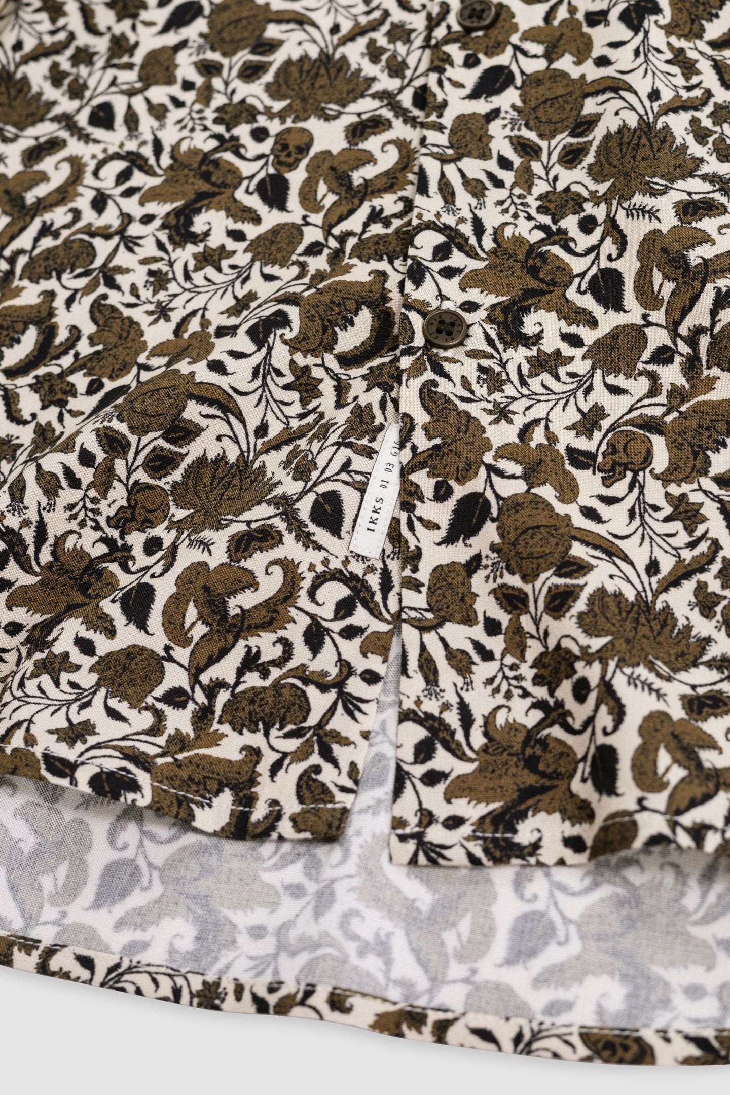 KHAKI SLIM SHIRT WITH FLORAL SKULL PRINT 6