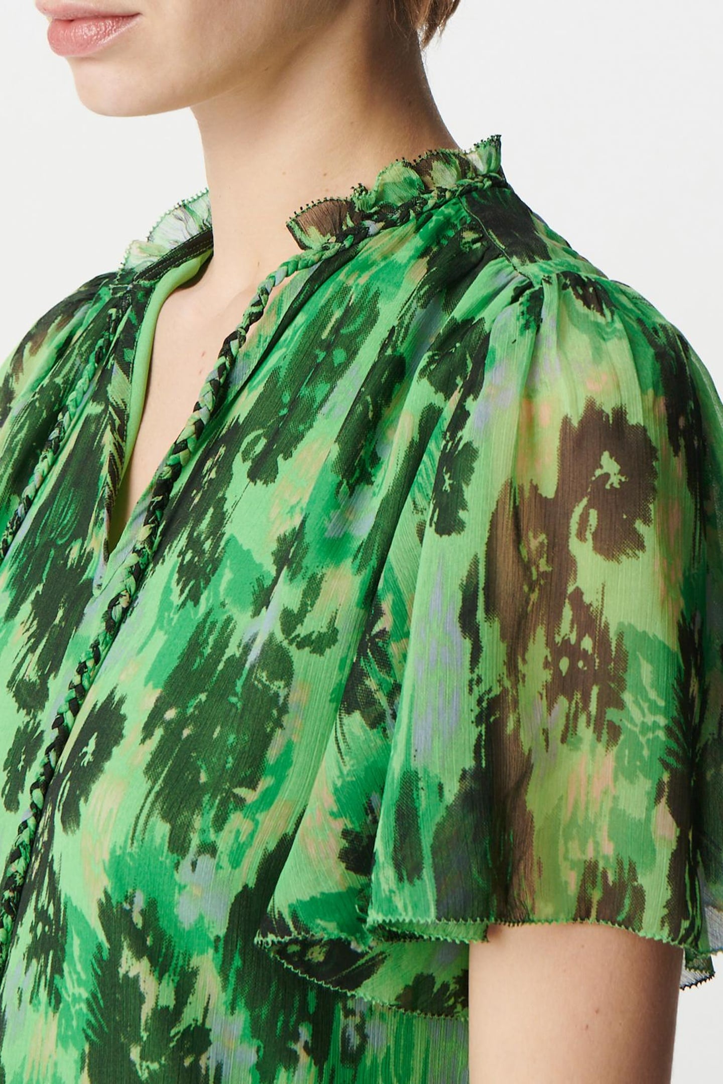 LOOSE-FITTING GREEN DRESS IN ABSTRACT PRINT 5