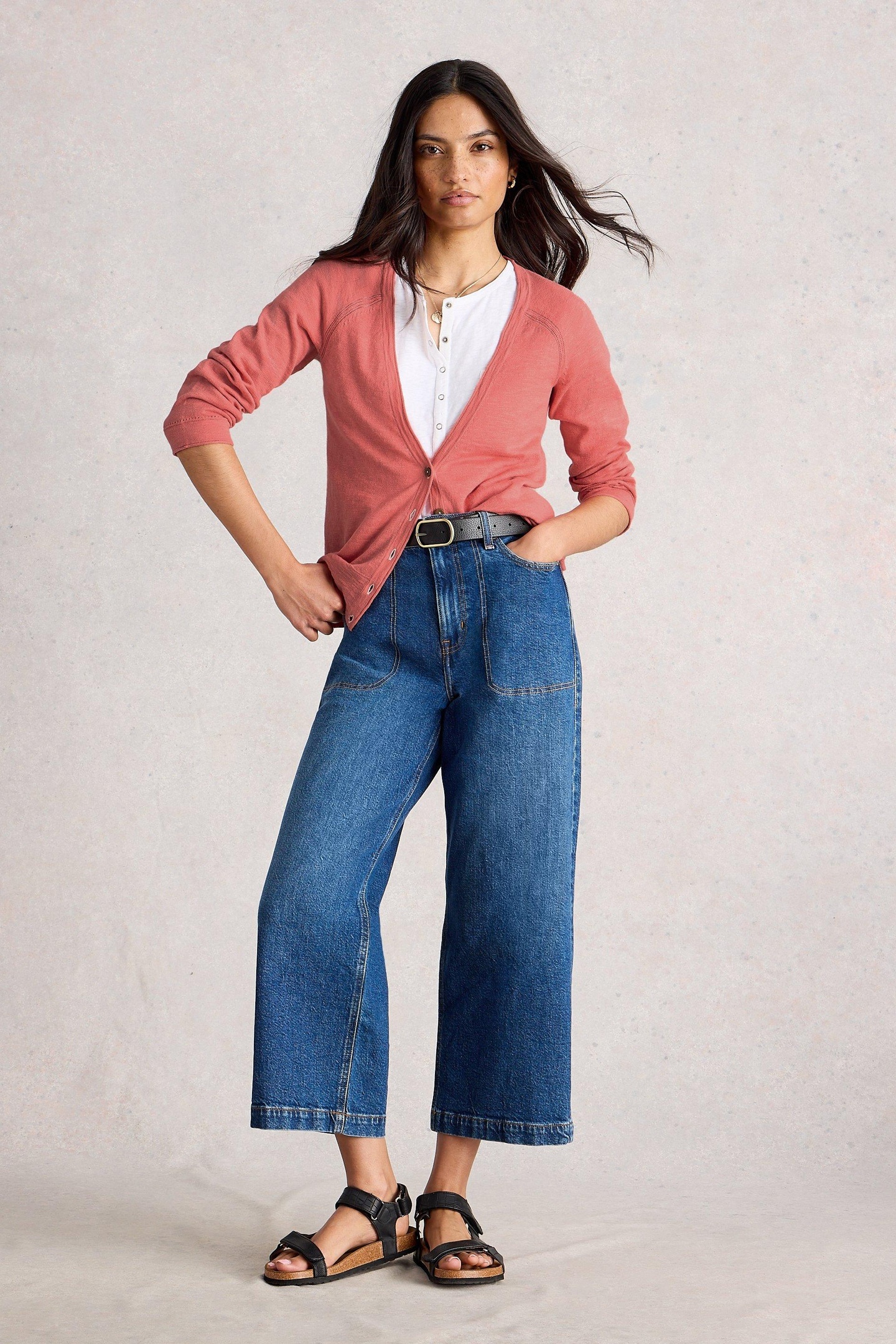 NARIA LINEN BLEND CARDI MID CORAL 1