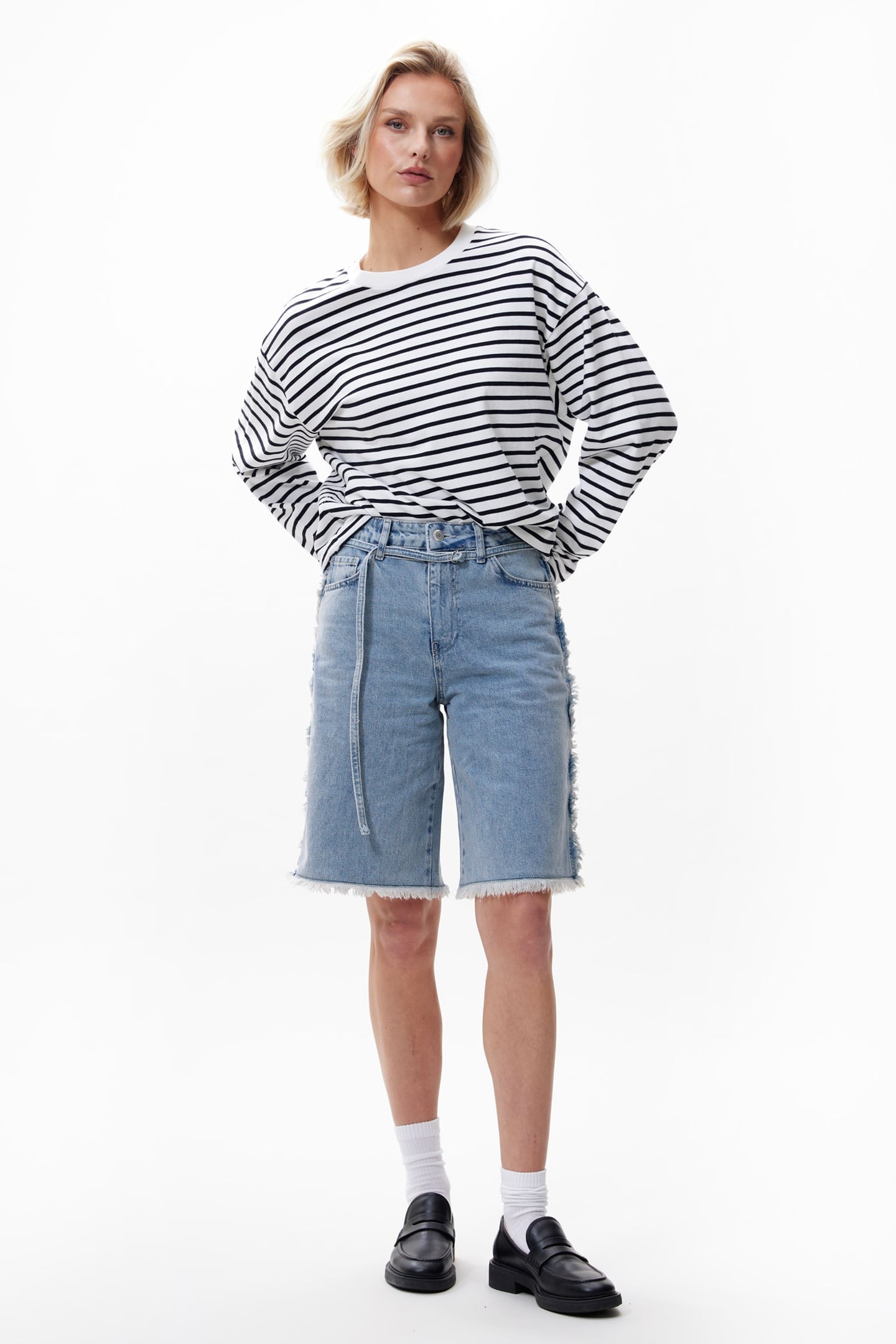 LOOSE FIT FRINGED JORTS STARLIGHT BLUE 1