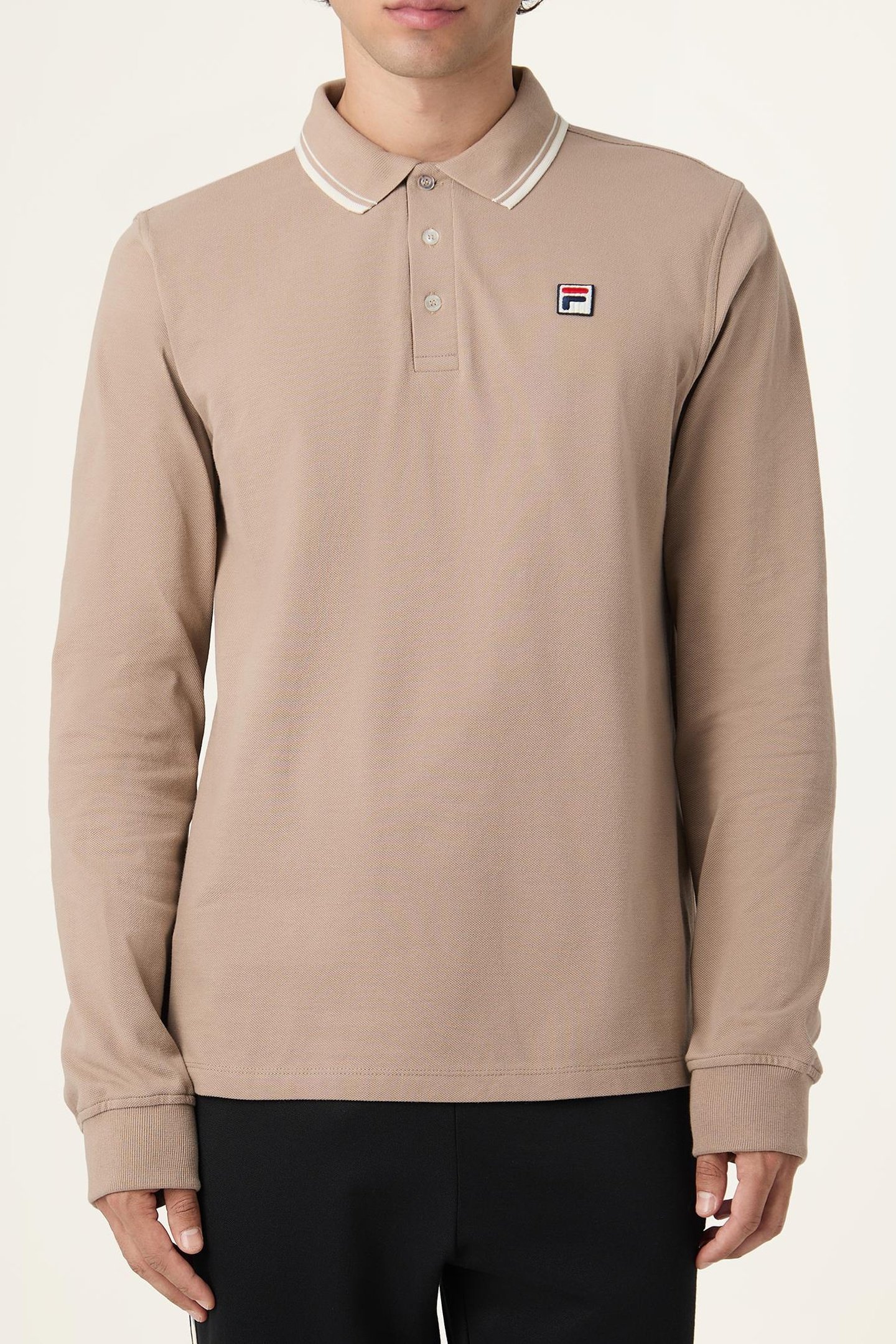 BIELLA REGULAR TIPPED LONG SLEEVE POLO SHIRT TAUPE GRAY 1