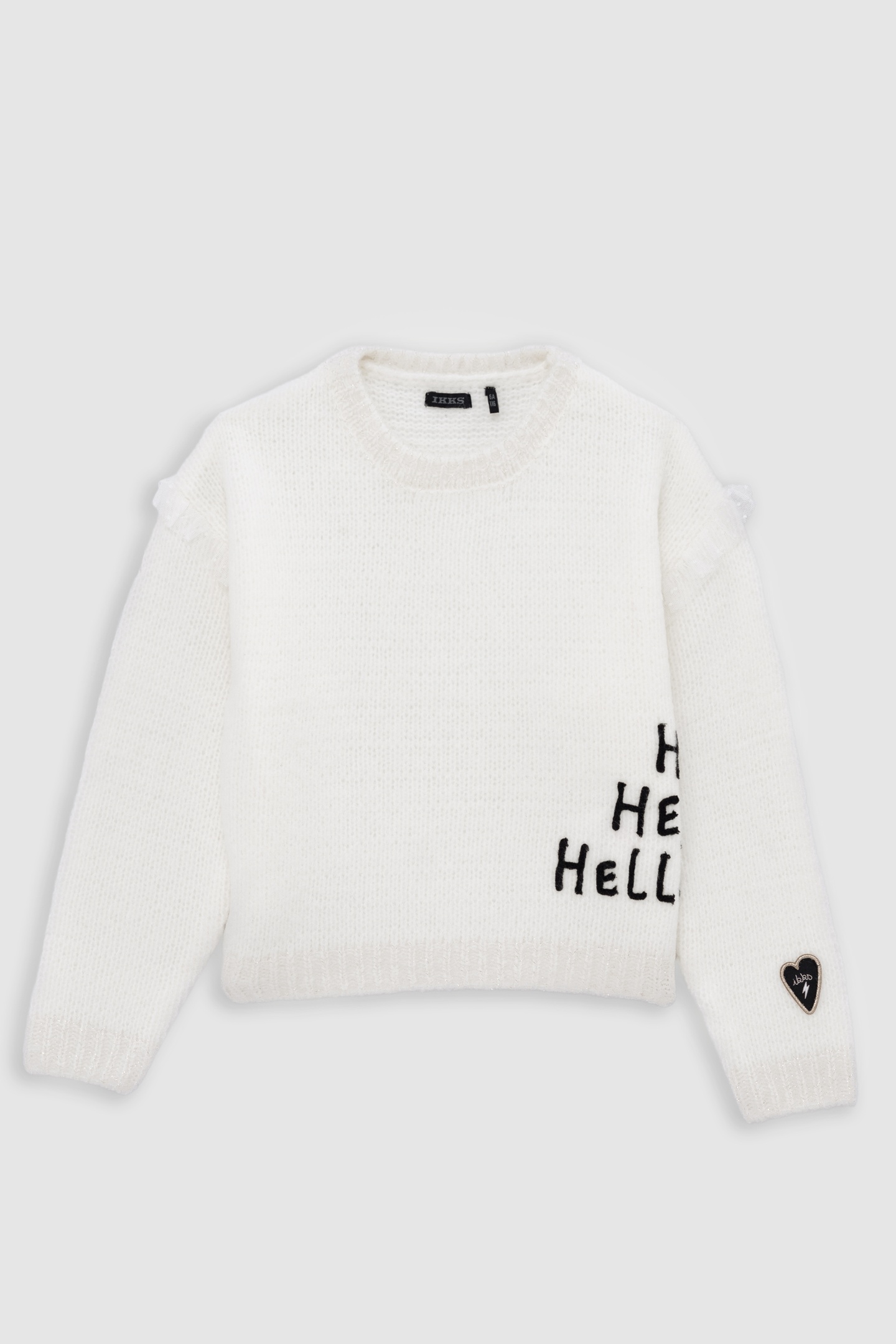 GIRL'S ECRU KNITTED SWEATER WITH EMBROIDERED MESSAGE 1