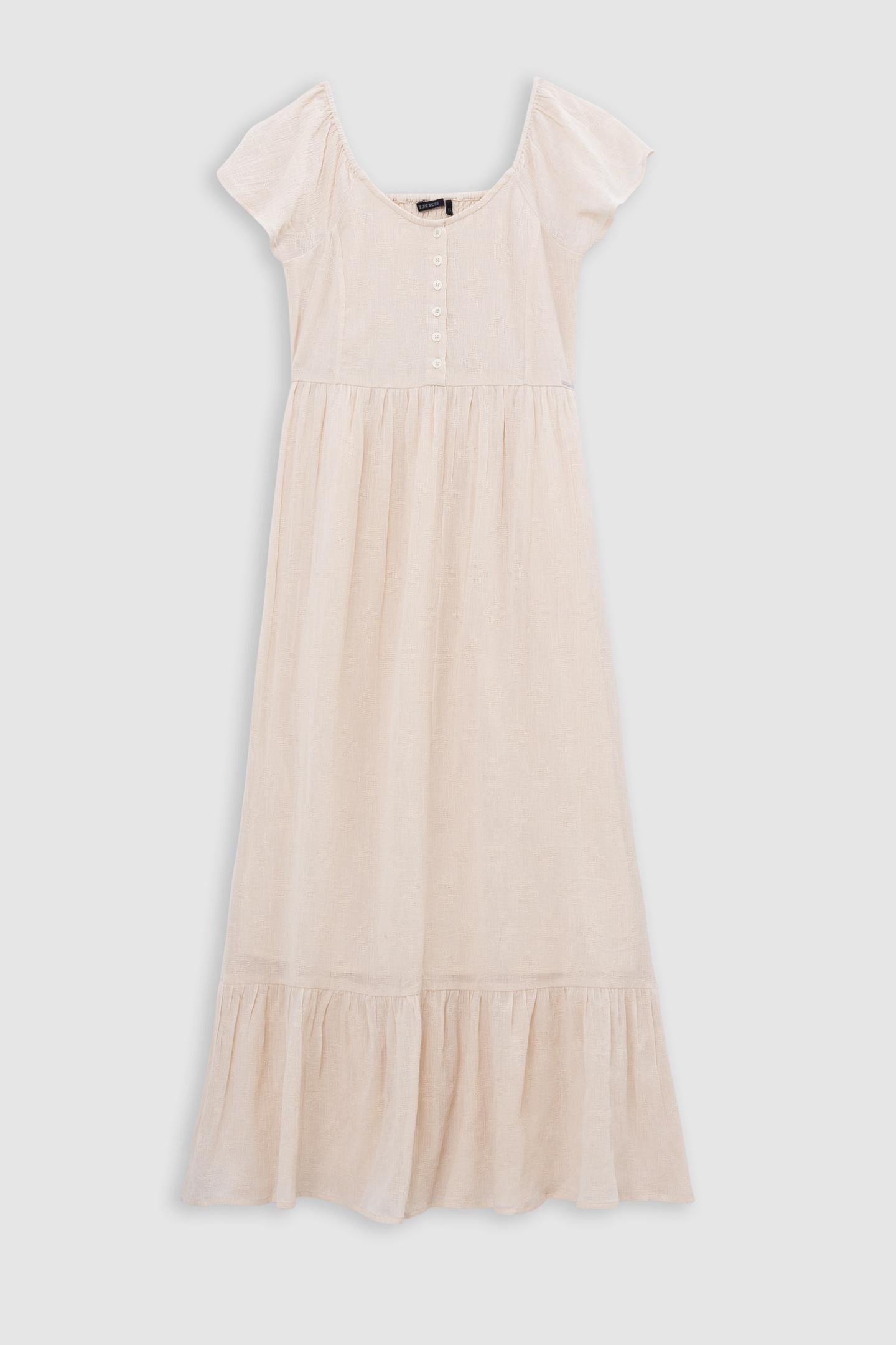 LONG ECRU DRESS WITH ELASTICATED NECKLINE 1