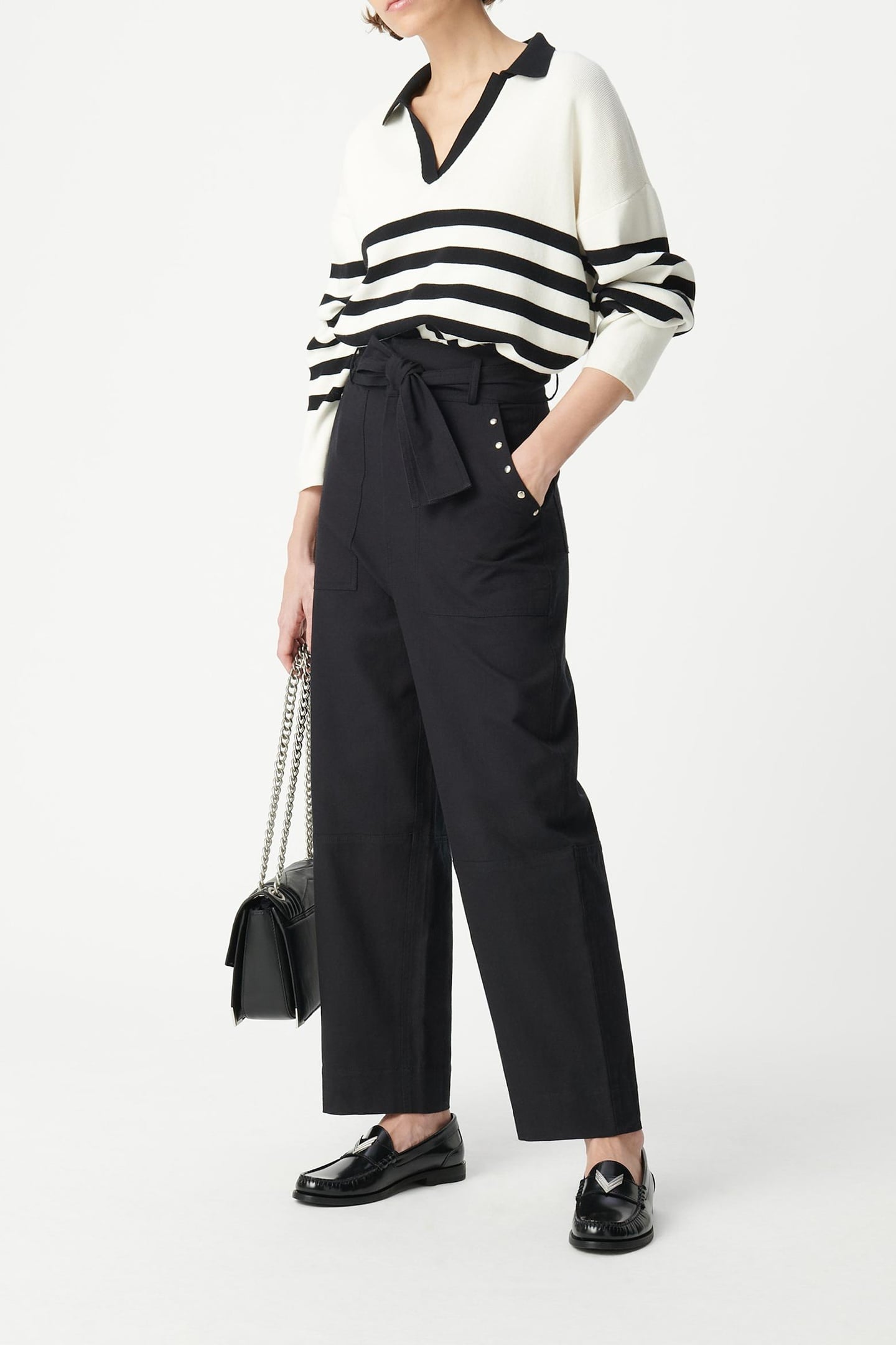 WIDE BLACK PAPERBAG JEANS WITH EVE STUD DECORATION 1