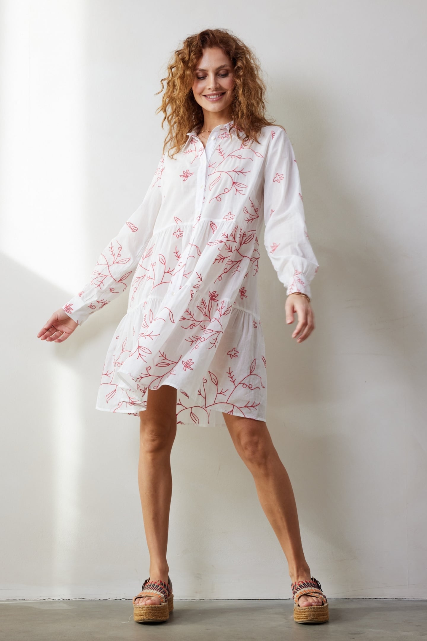 DRESS TERRA IN OFFWHITE WITH CORAL EMBROIDERY 1