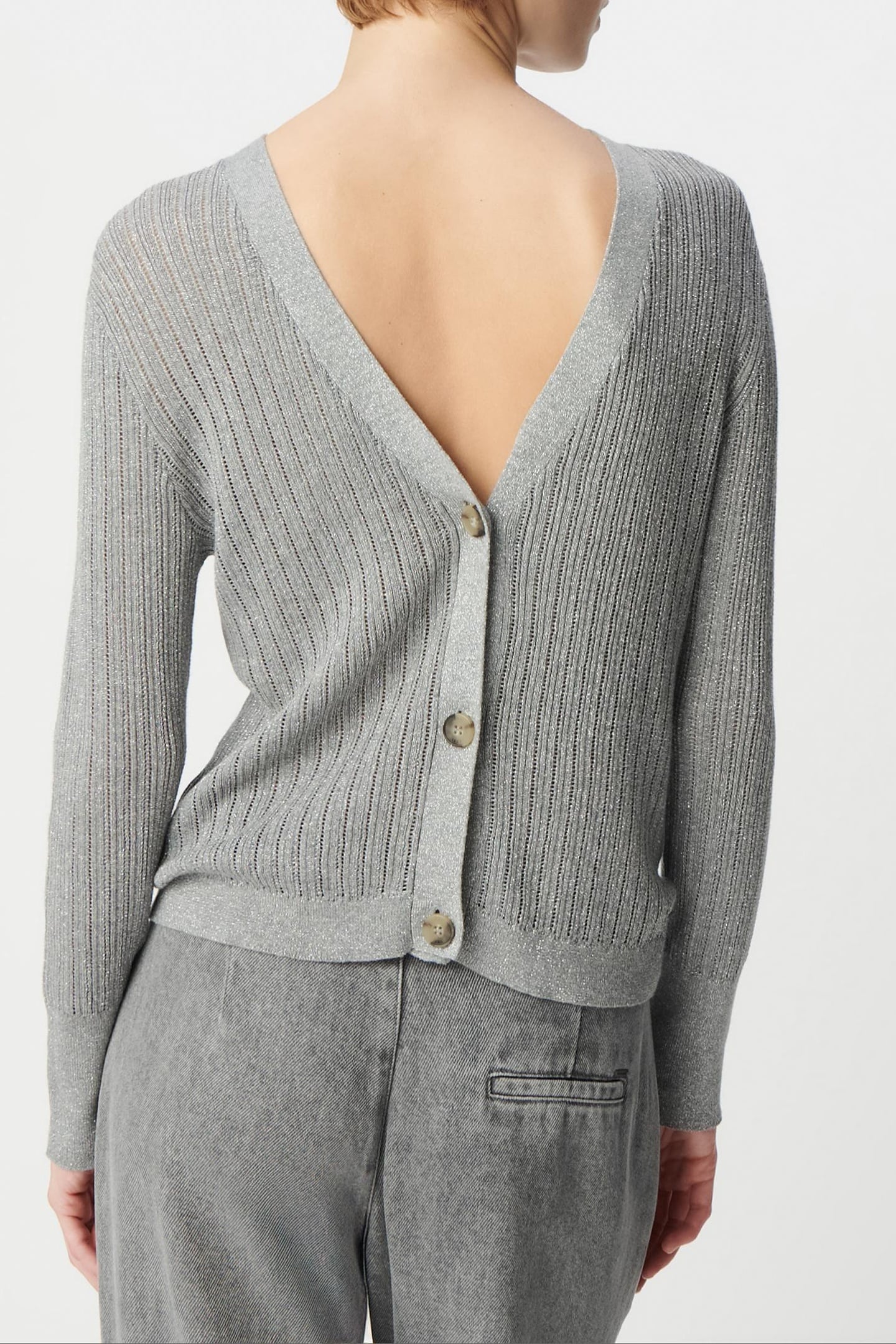 CHIC GREY OPENWORK LUREX CARDIGAN 5