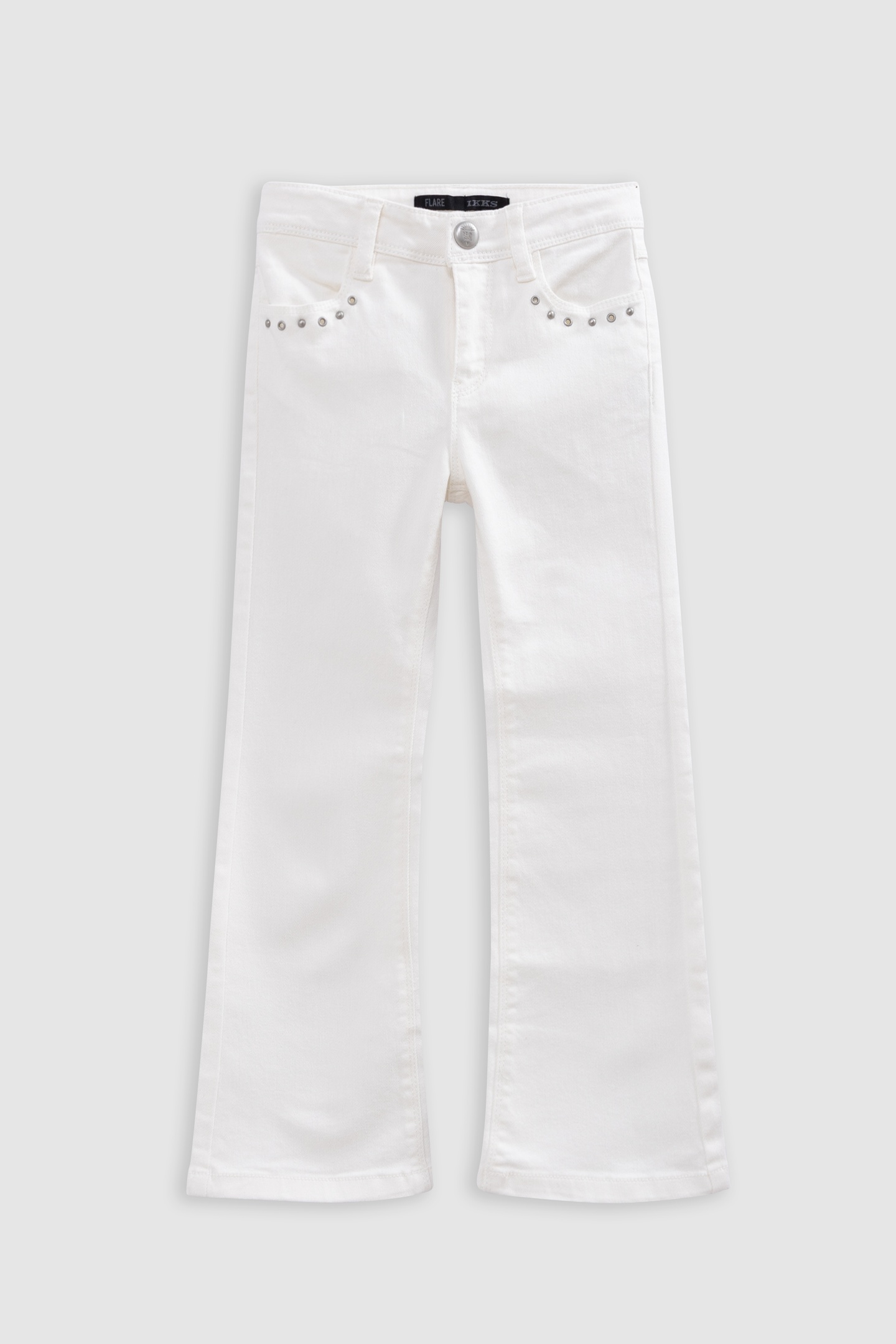 FLARE ECRU JEANS WITH STUD AND EYELET DECORATION 1