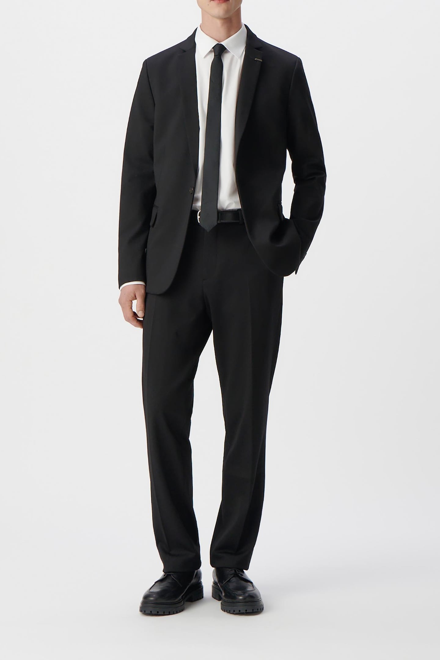 BLACK MILANO KNIT STRAIGHT SUIT TROUSERS 1