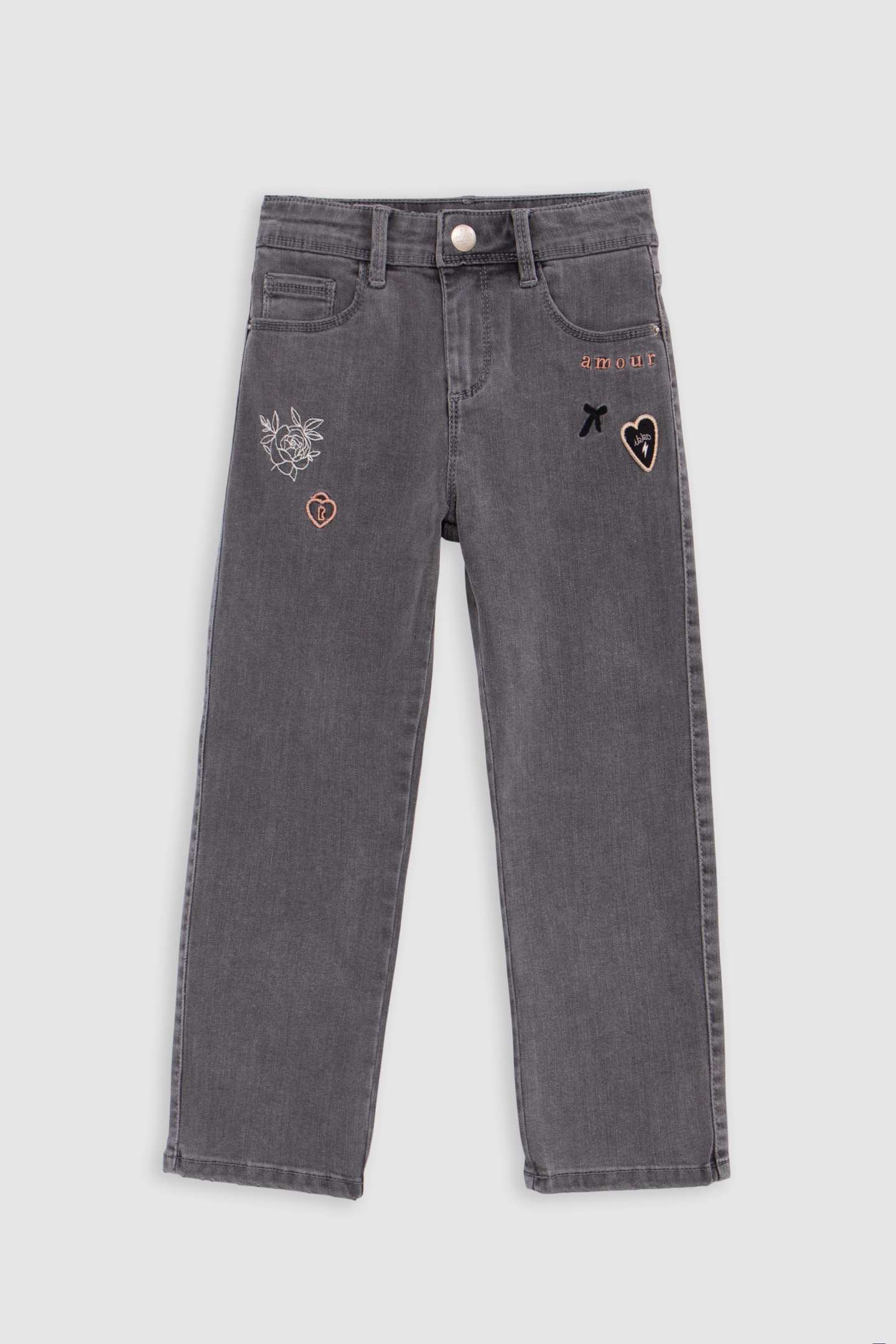STRAIGHT GREY JEANS WITH GIRL'S EMBROIDERY 1