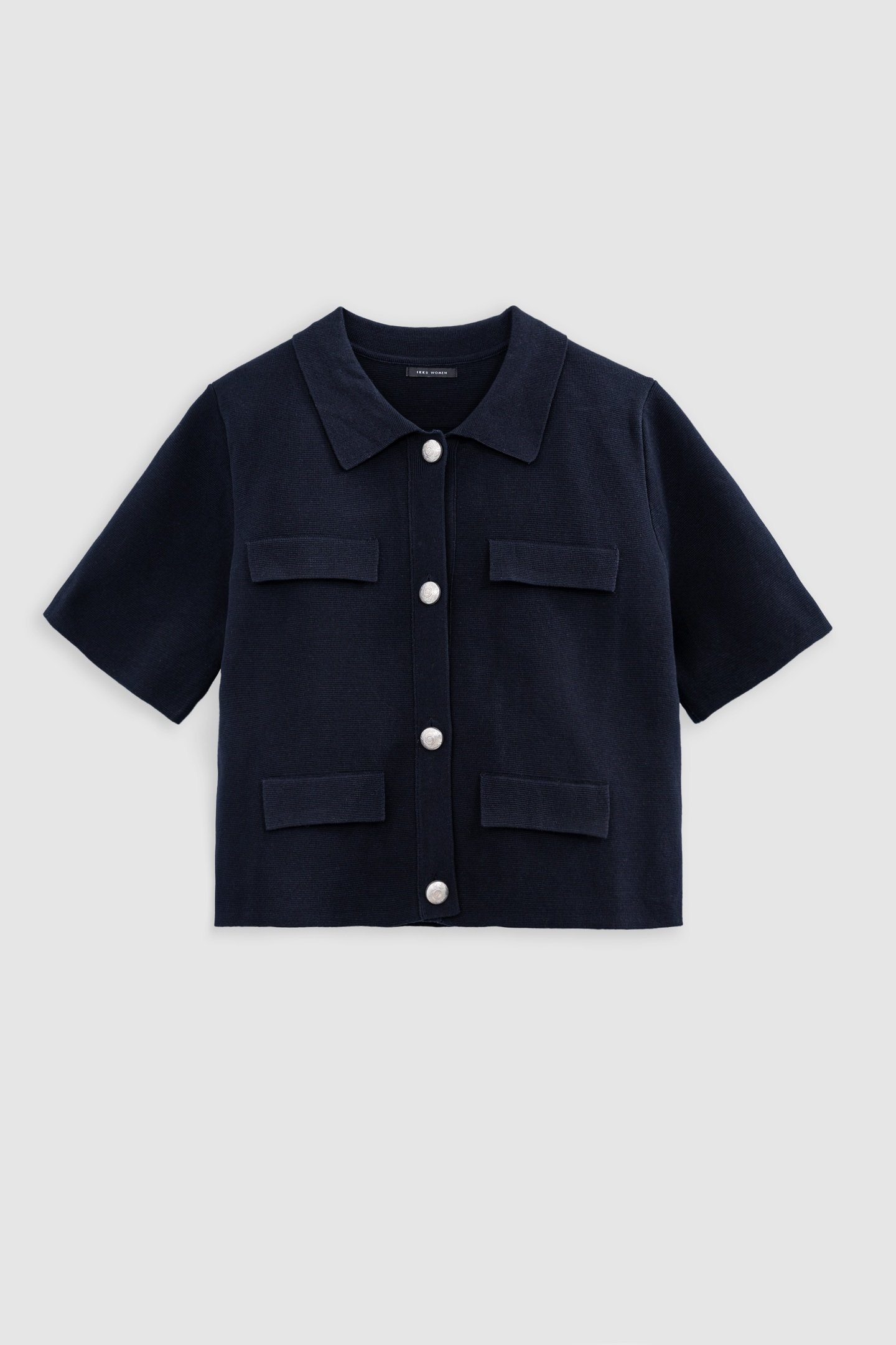 SHORT NAVY KNITTED CARDIGAN WITH ENGRAVED BUTTONS 4