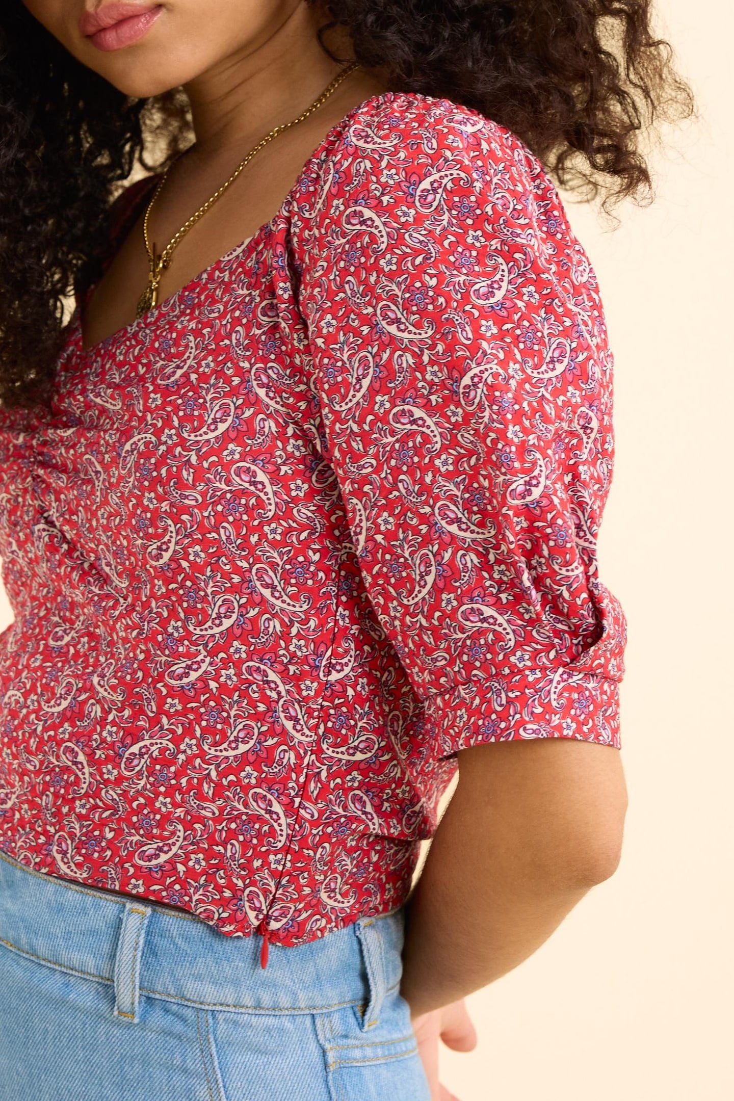 RED PAISLEY PRINT TOP CARMINE RED 7