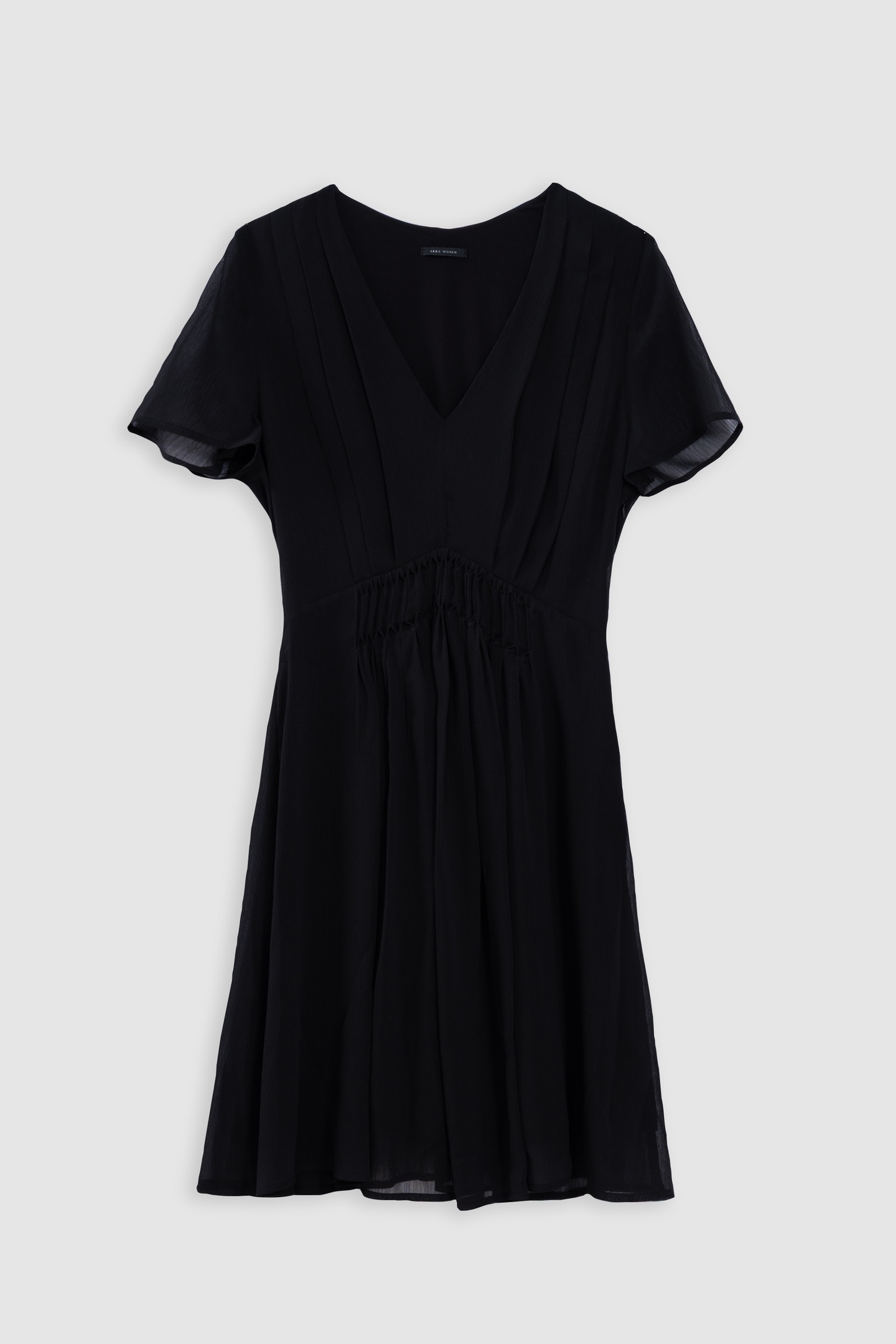 BLACK DRESS WITH PLEATED WAIST DETAIL 4