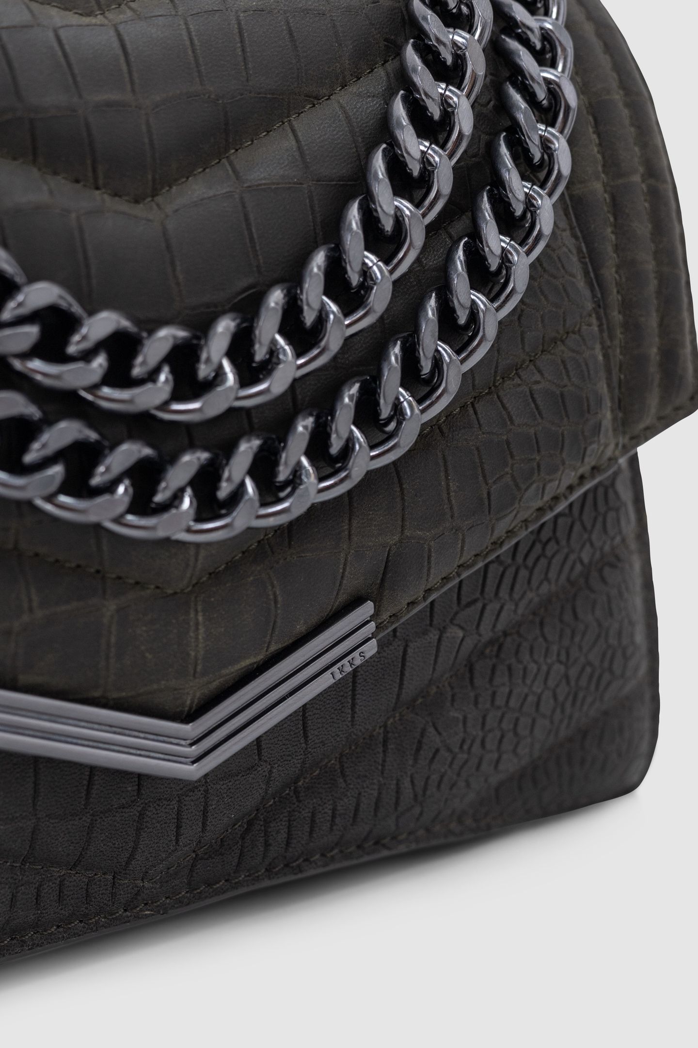 THE 1. ANIMALS KHAKI LEATHER EMBOSSED CROCODILE SIZE M 5