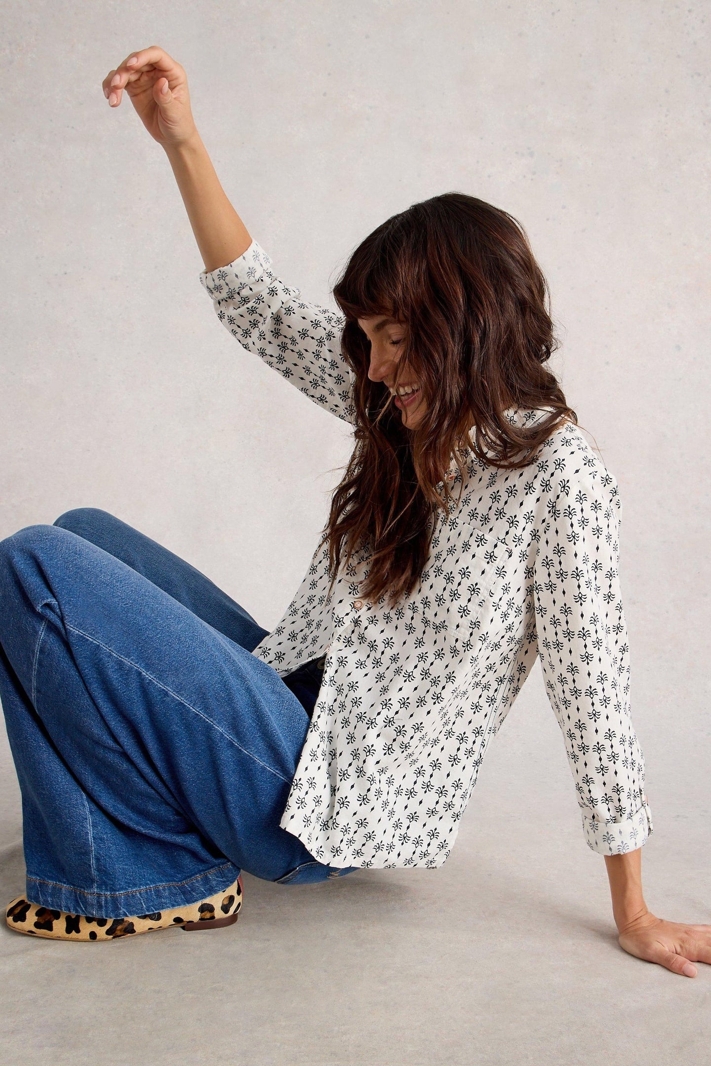 SOPHIE ORGANIC COTTON SHIRT WHITE PRINT 5