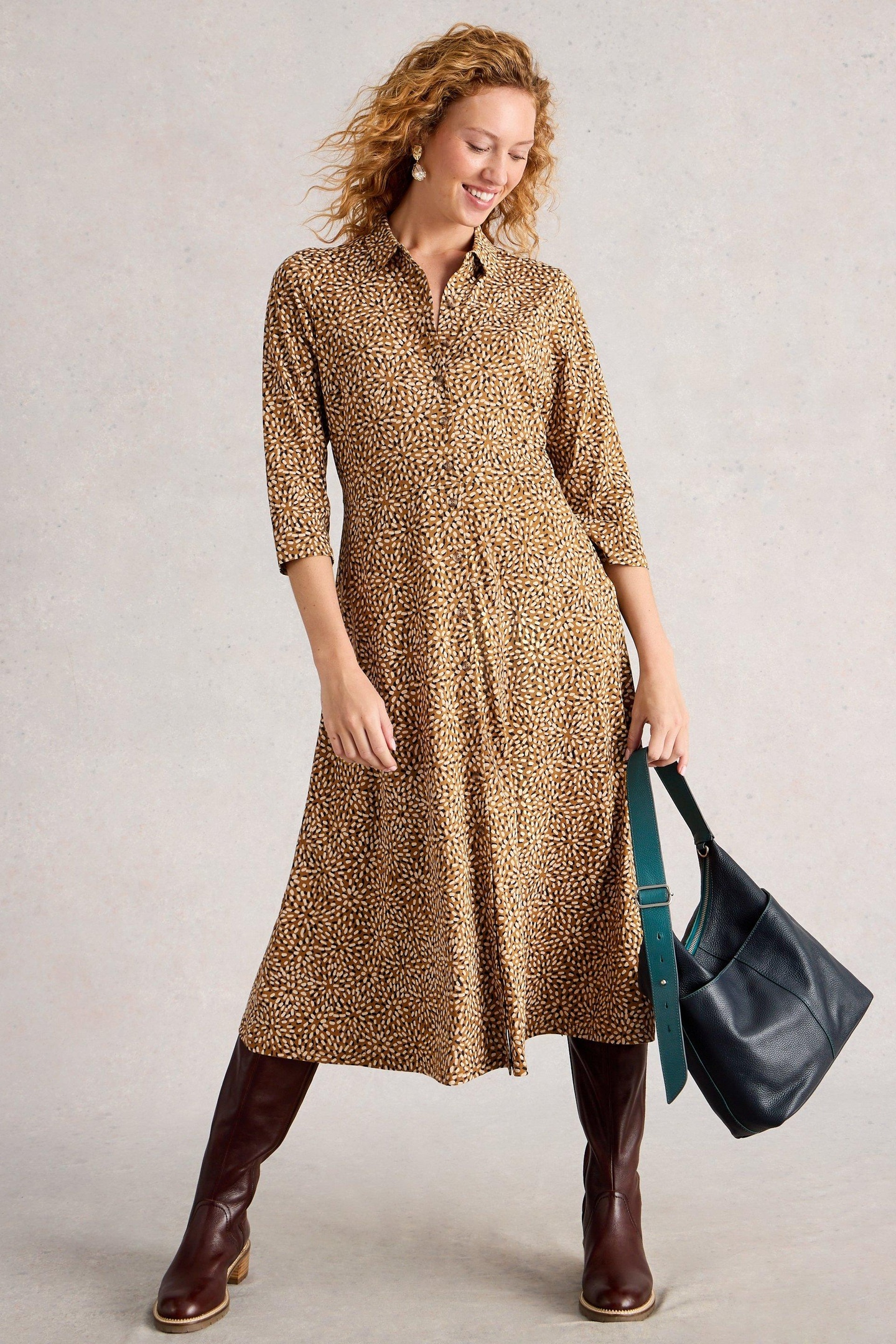 RUA JERSEY SHIRT DRESS CHARTREUSE PRINT 1