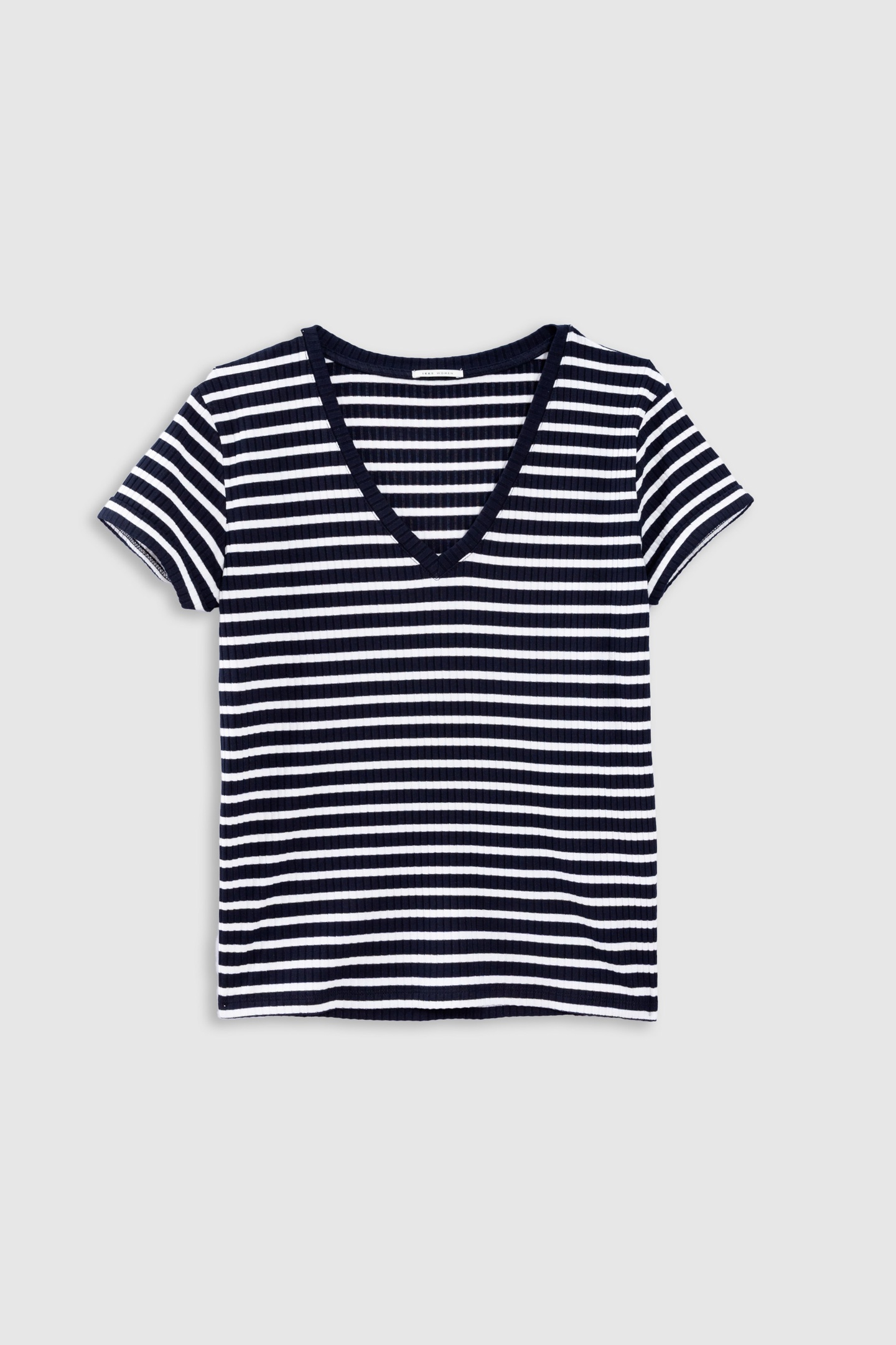 NAVY RIBBED T-SHIRT WITH ECRU STRIPES 1
