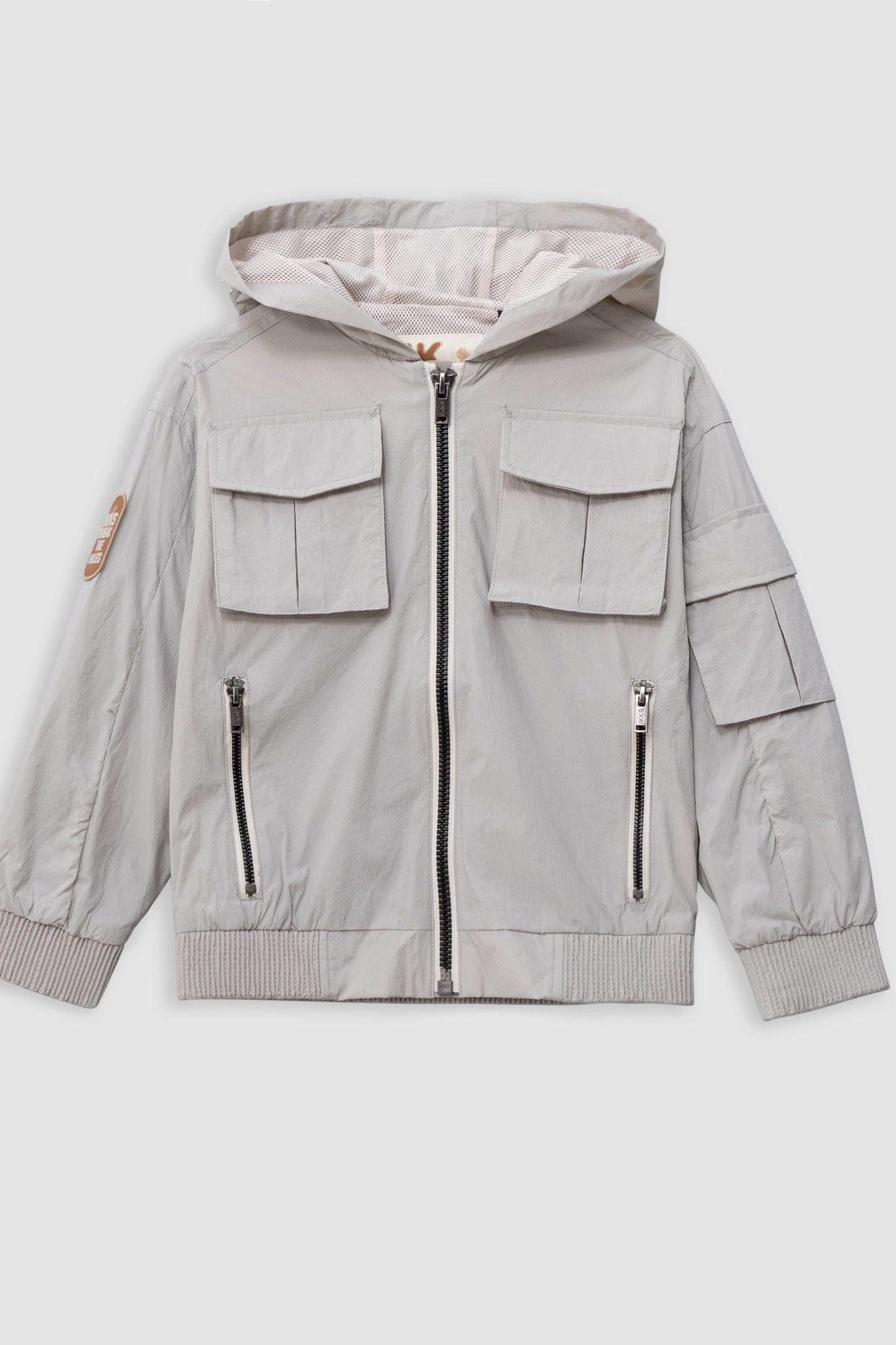 GREY NYLON MULTI-POCKET HOODED JACKET 1