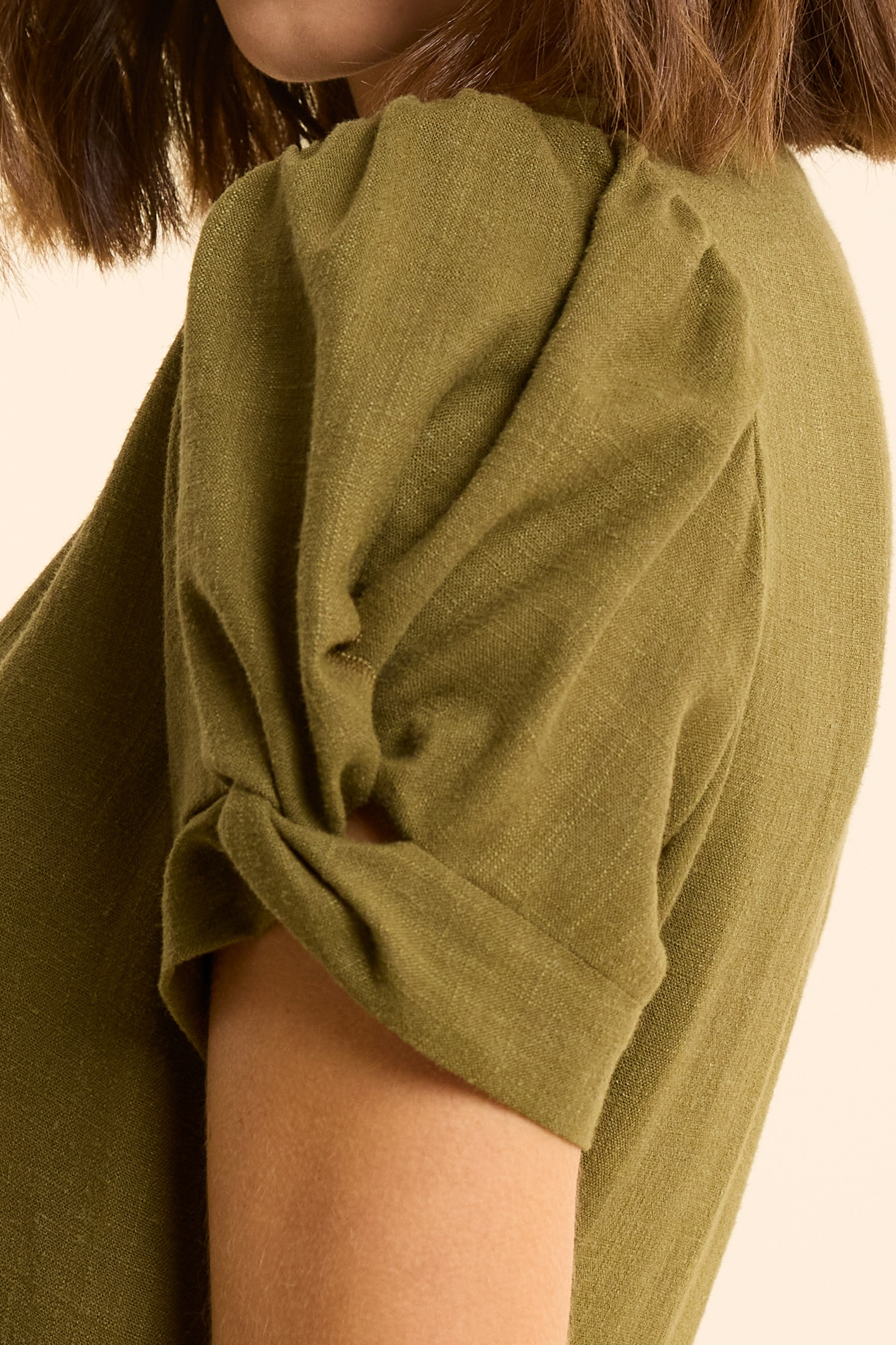 KHAKI LINEN BLEND BUTTONED MIDI DRESS KHAKI 5