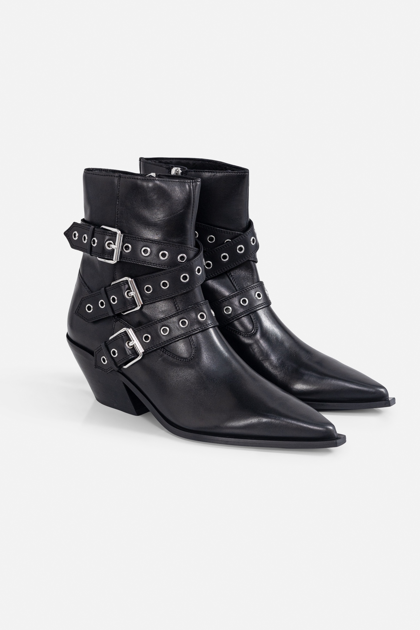 SANTIAGS BOOTS BLACK LEATHER EYELET BUCKLES 4