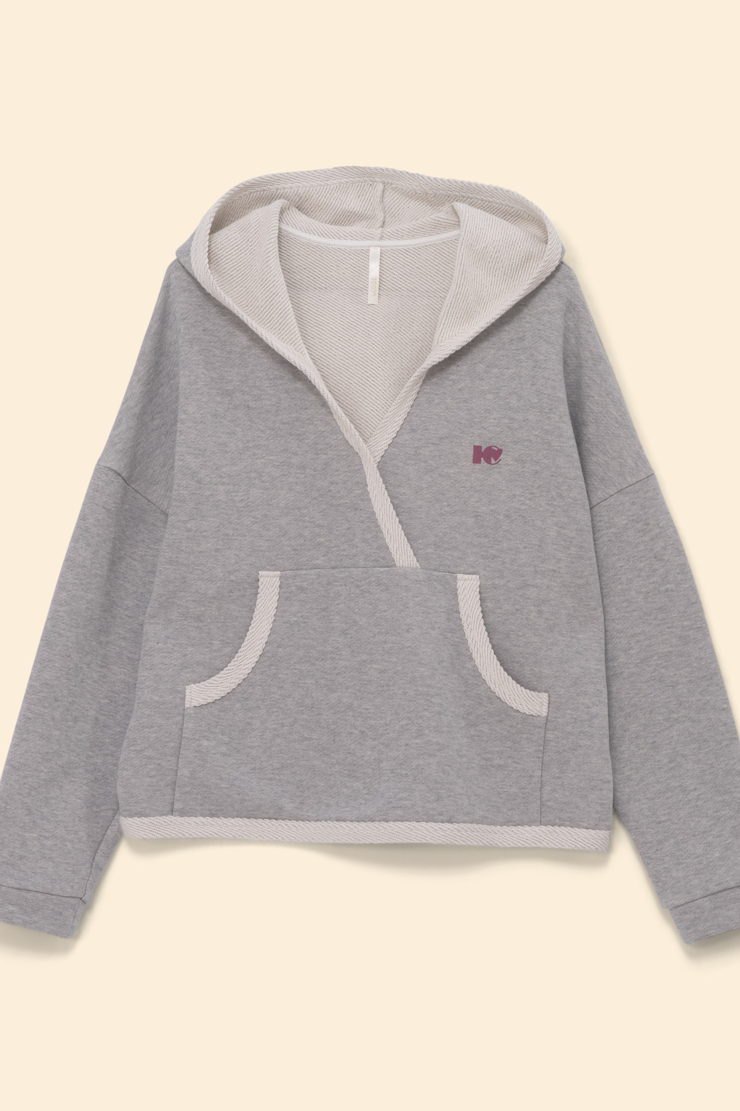 GREY HOODIE WITH WRAP-AROUND COLLAR HEATHER GREY 4