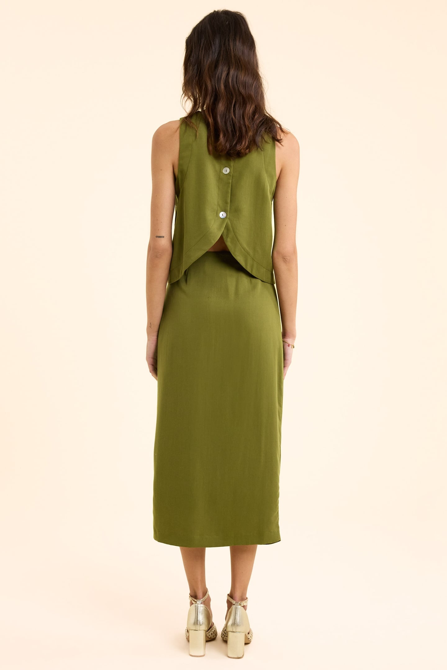 FLOWY KHAKI MIDI SKIRT WITH SIDE TIE KHAKI 4