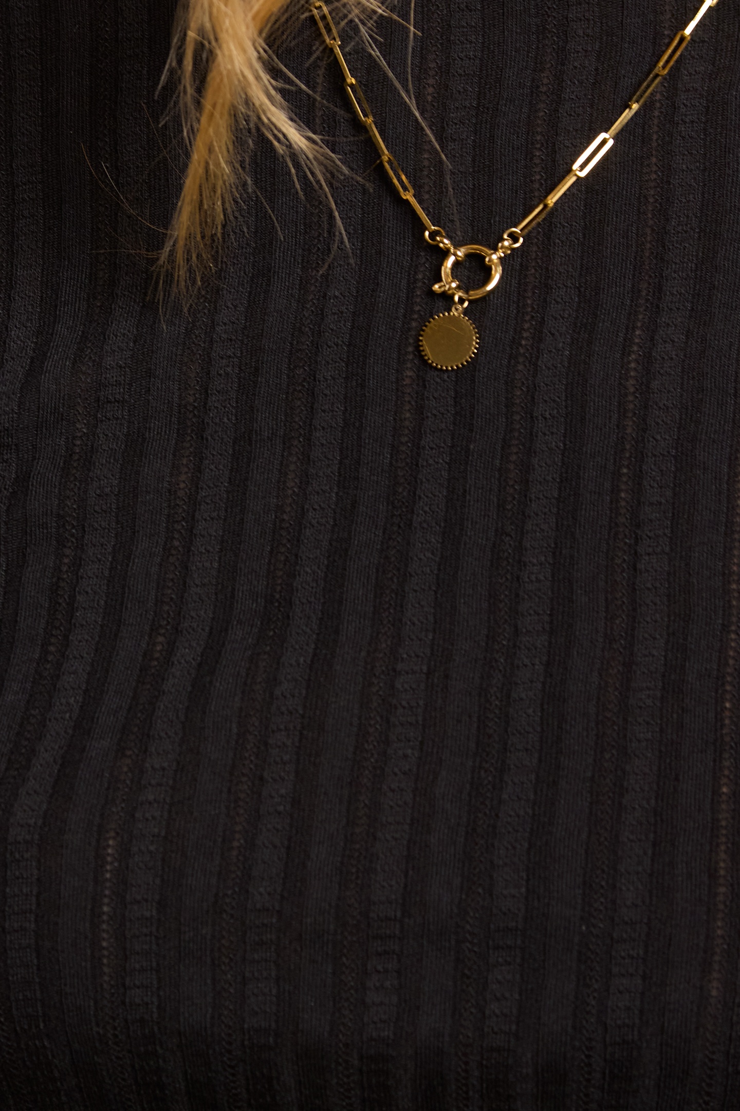 BLACK FUNNEL NECK T-SHIRT WITH RIBBED STRIPES BLACK 6