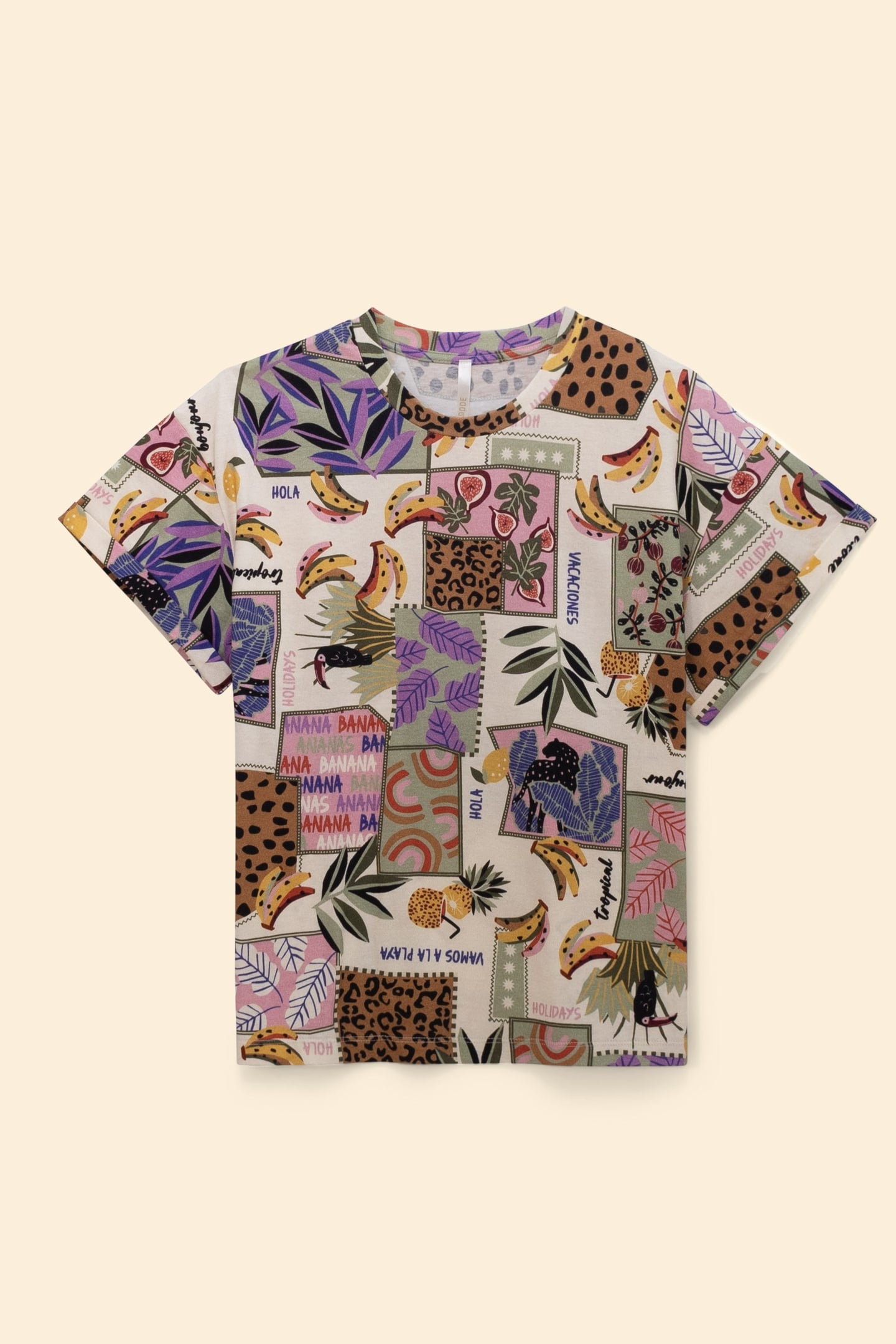 BANANA PATCHWORK PRINT T-SHIRT ECRU 4