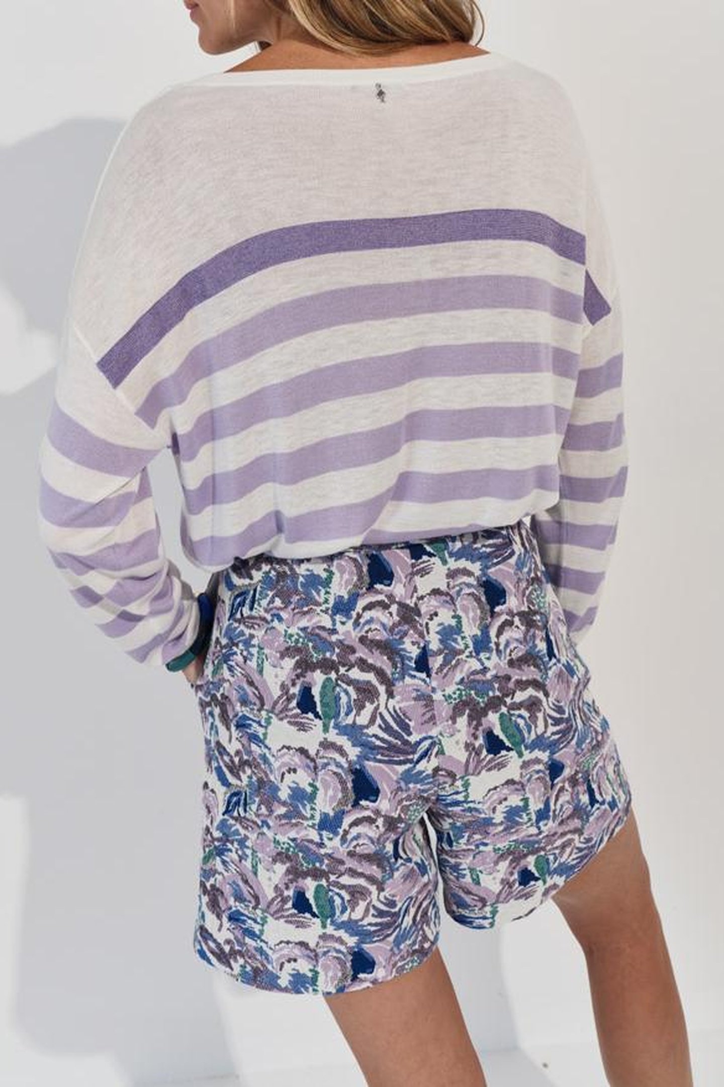 TONIO - ECRU SWEATER KNITTED WITH PURPLE STRIPES 2