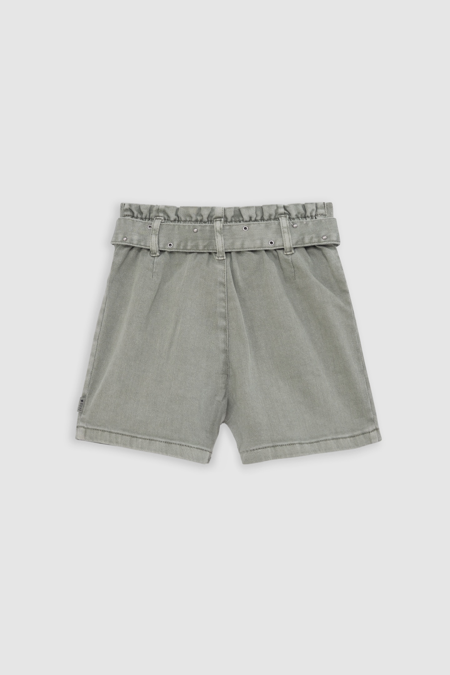 KHAKI DENIM SHORTS WITH STUDDED BELT AND EYELETS 2