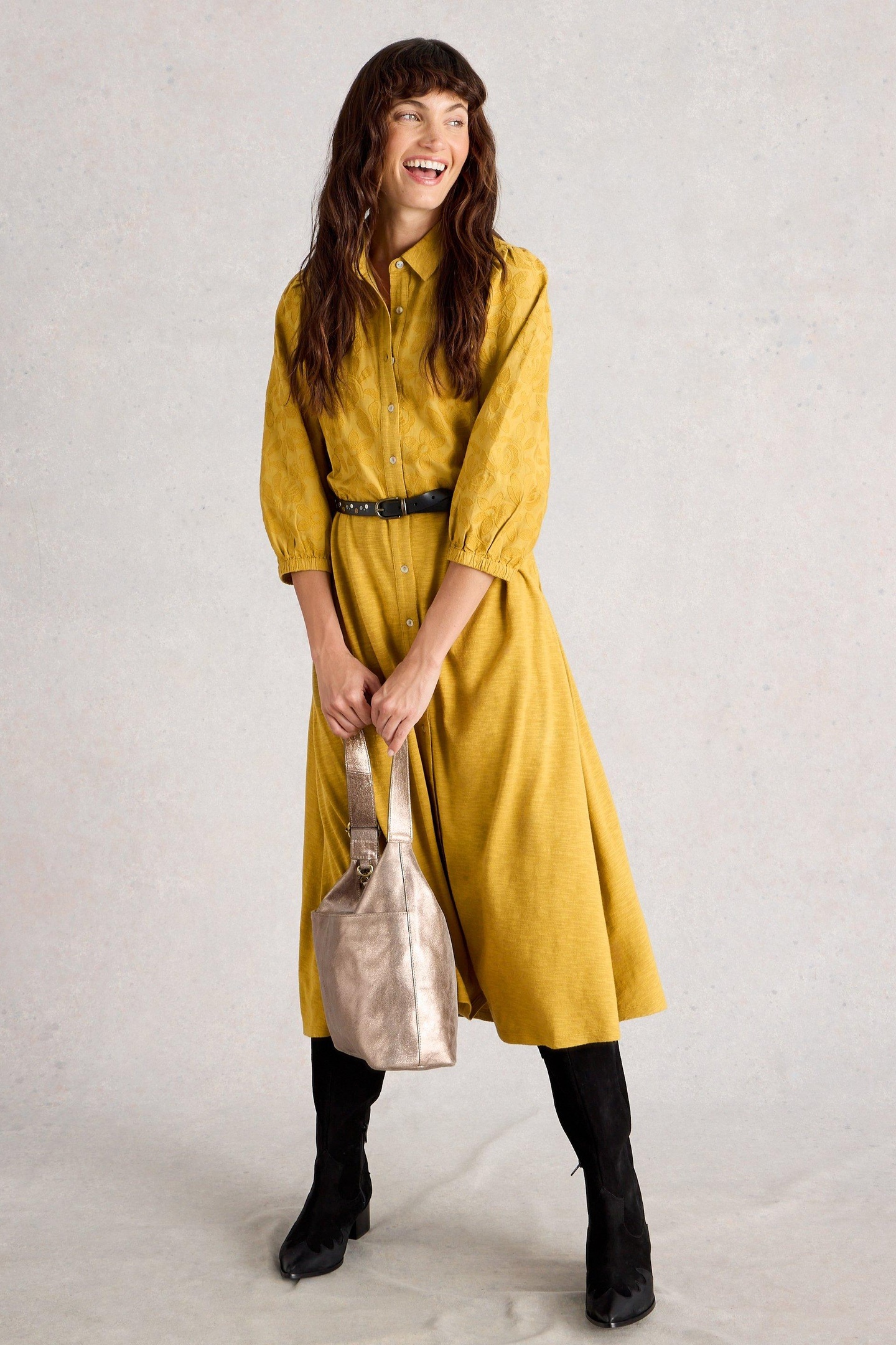 RUA EMBROIDERED JERSEY DRESS MID CHARTREUSE 1