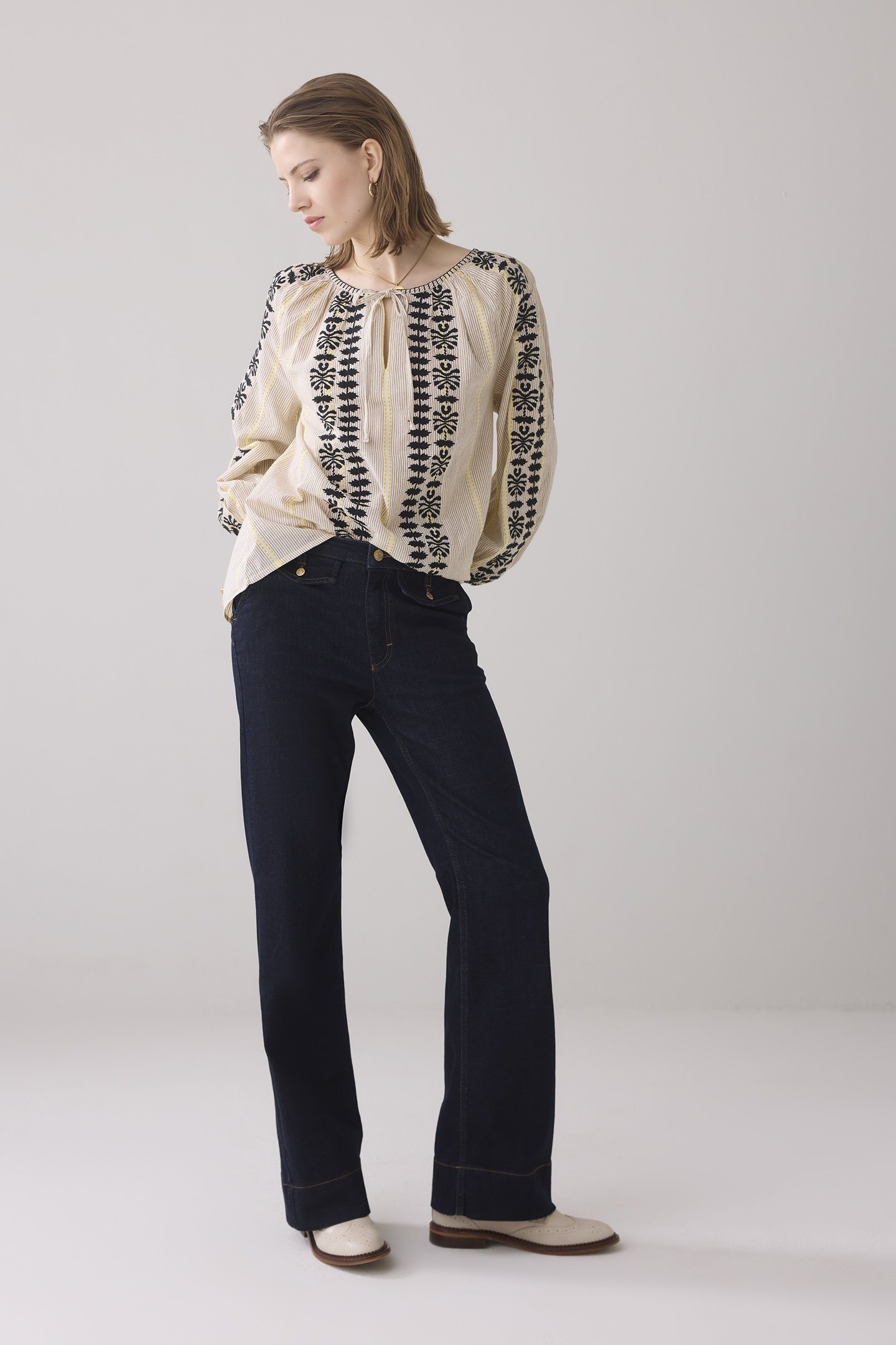 LONGSLEEVE TOP MOMOSA STRIPE PEBBLE BEIGE 1